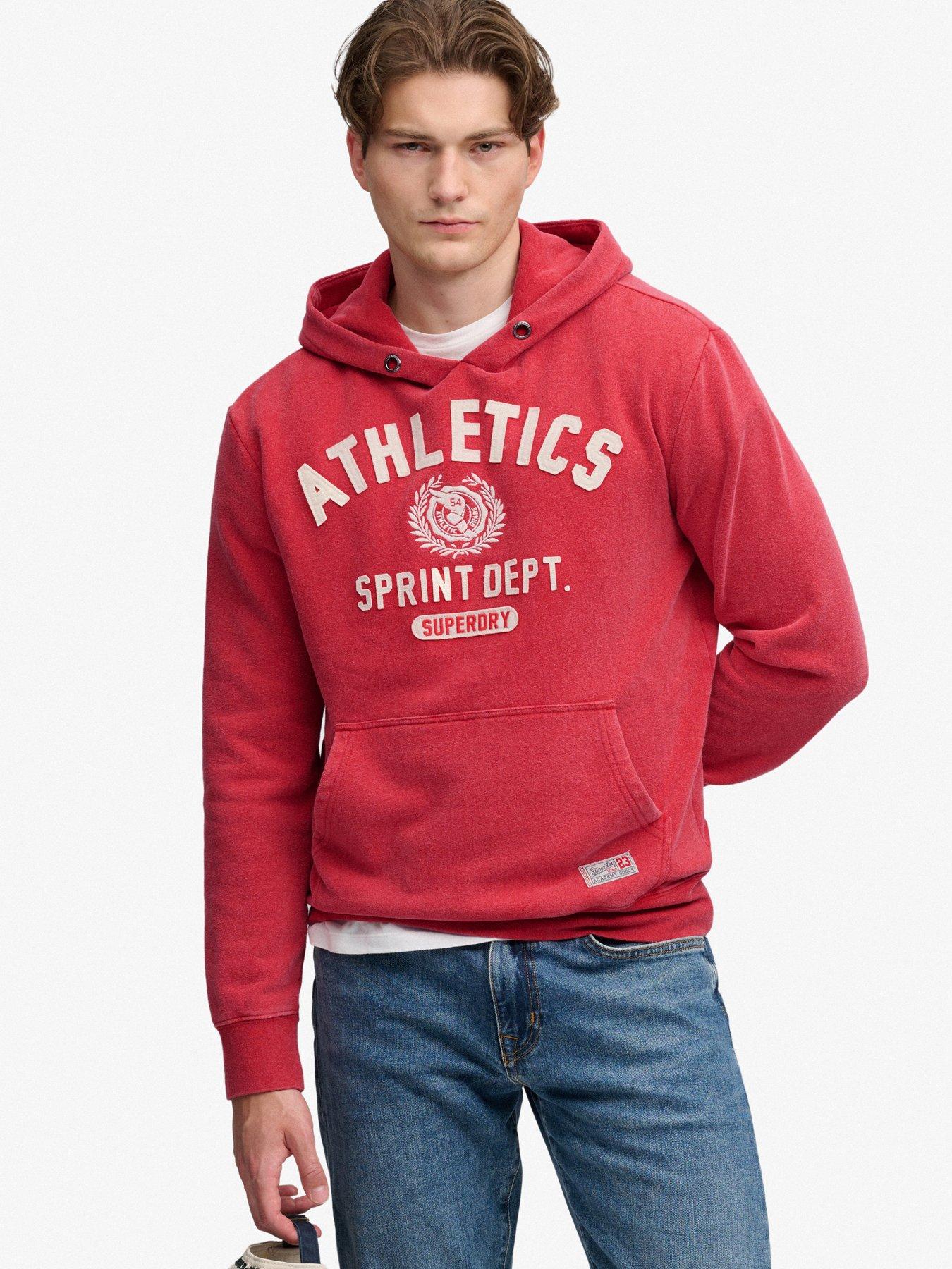 Image 1 of 6 of Superdry Mens Track Relaxed Fit Logo Hoodie - Red
