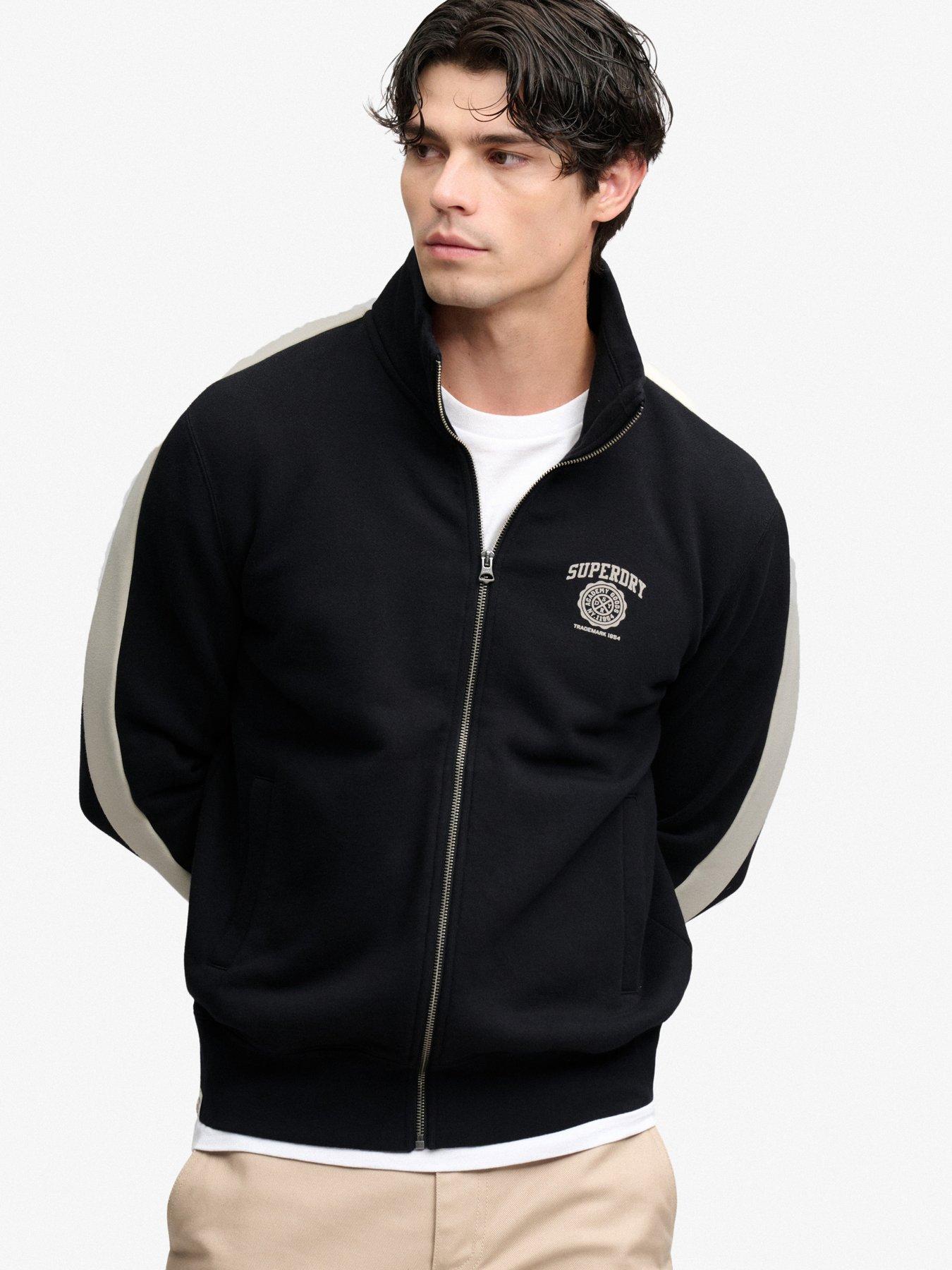 Image 1 of 6 of Superdry Mens Loose Full Zip Ribbed Cuff Track Top - Black