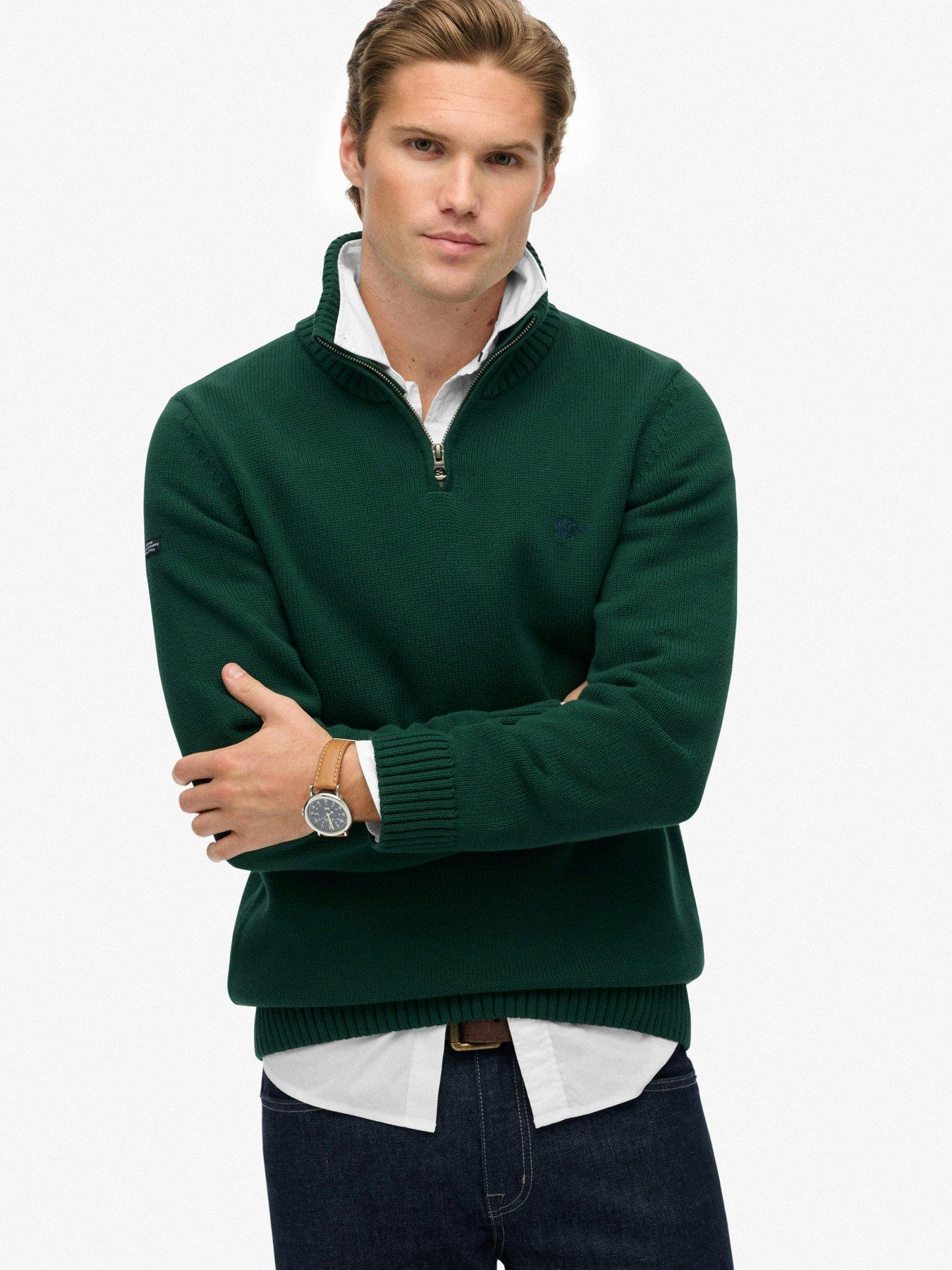 Image 1 of 5 of Superdry Mens Cotton Half Zip Knit Jumper - Green