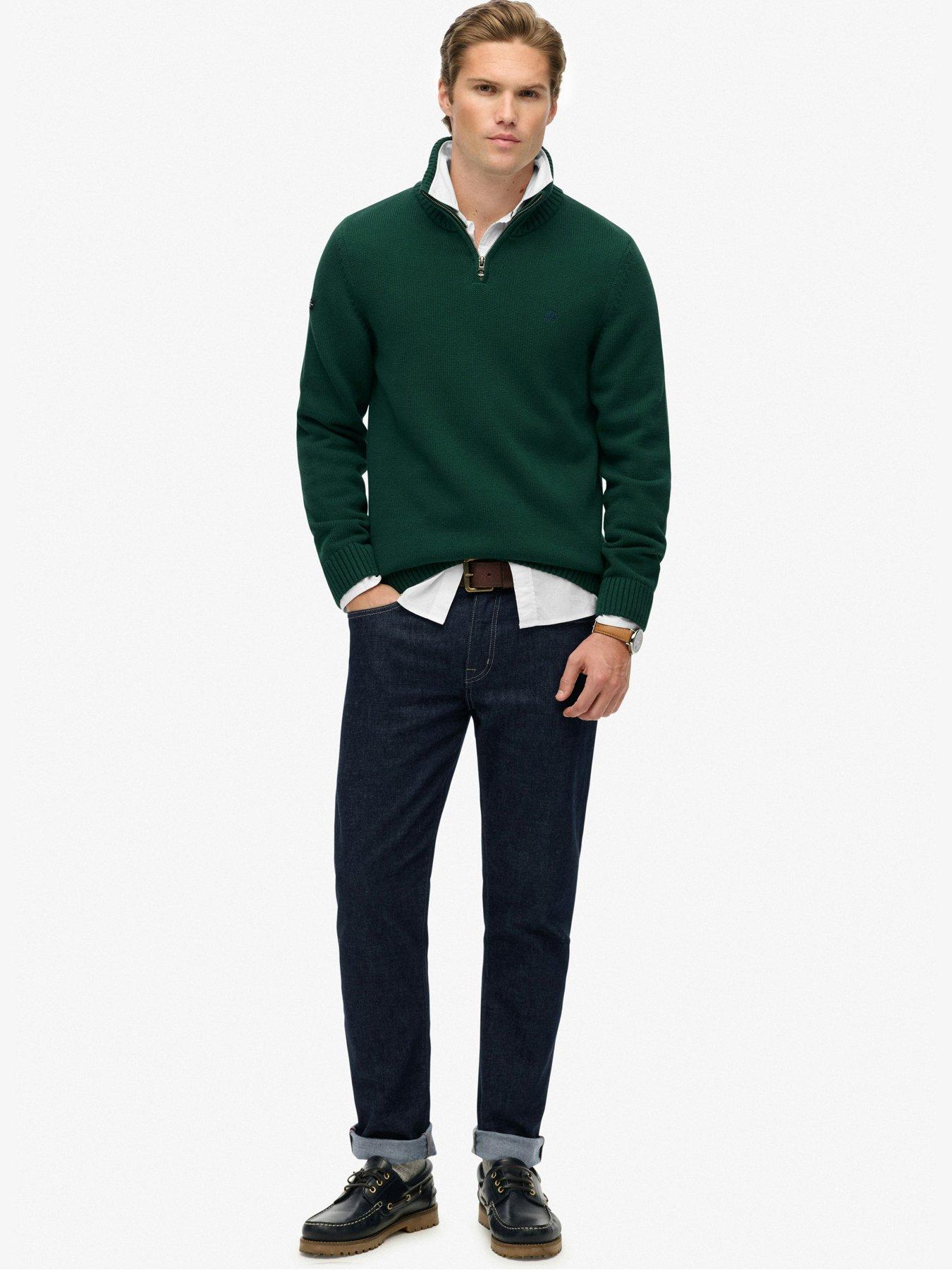 Image 3 of 5 of Superdry Mens Cotton Half Zip Knit Jumper - Green