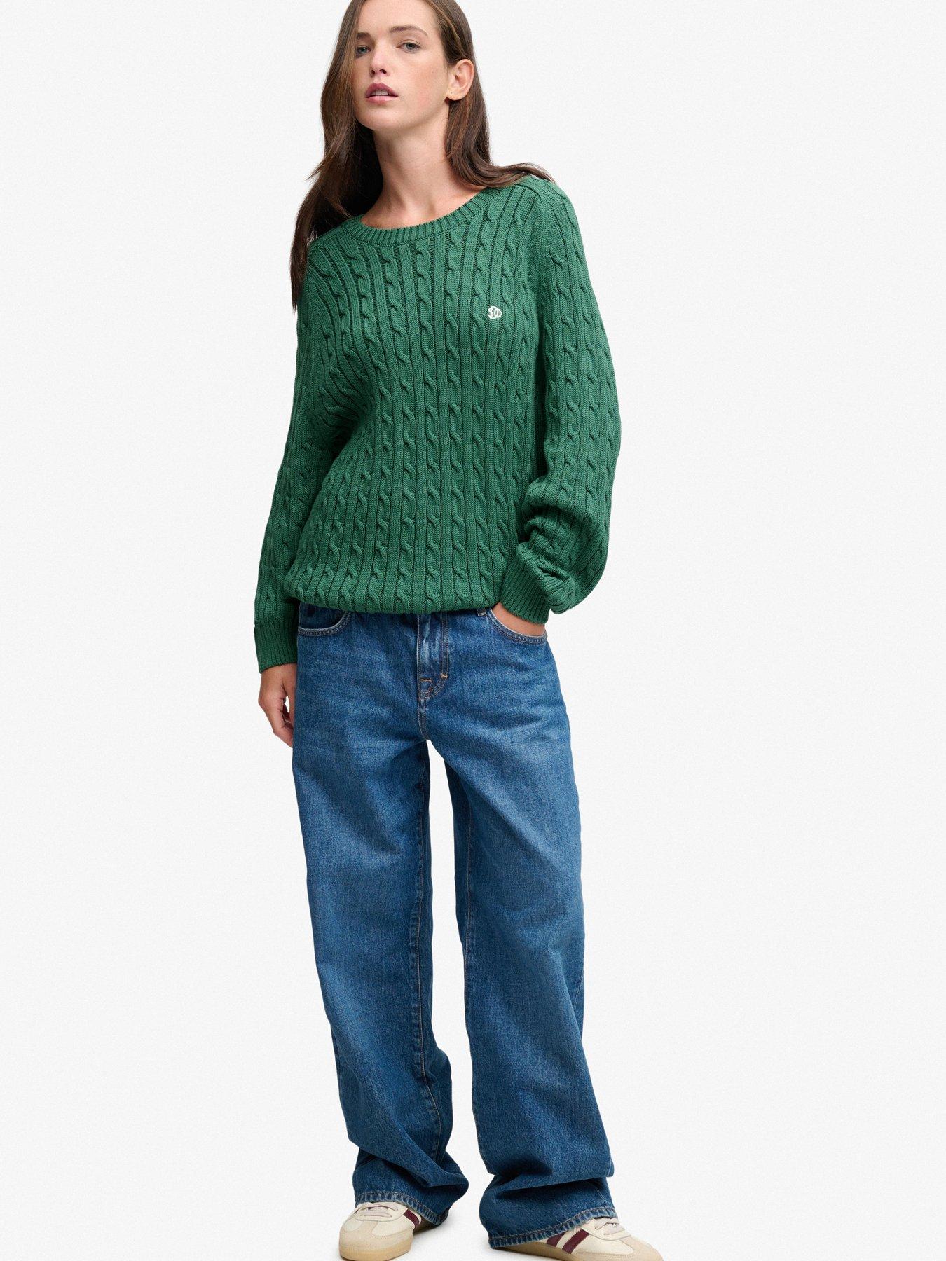 Image 3 of 6 of Superdry Womens Slouchy Cable Jumper - Green