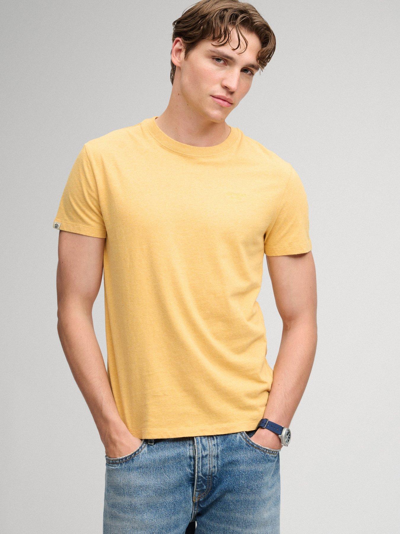 Image 1 of 6 of Superdry Mens Essential Slim Fit Embroidered Logo T-Shirt - Yellow