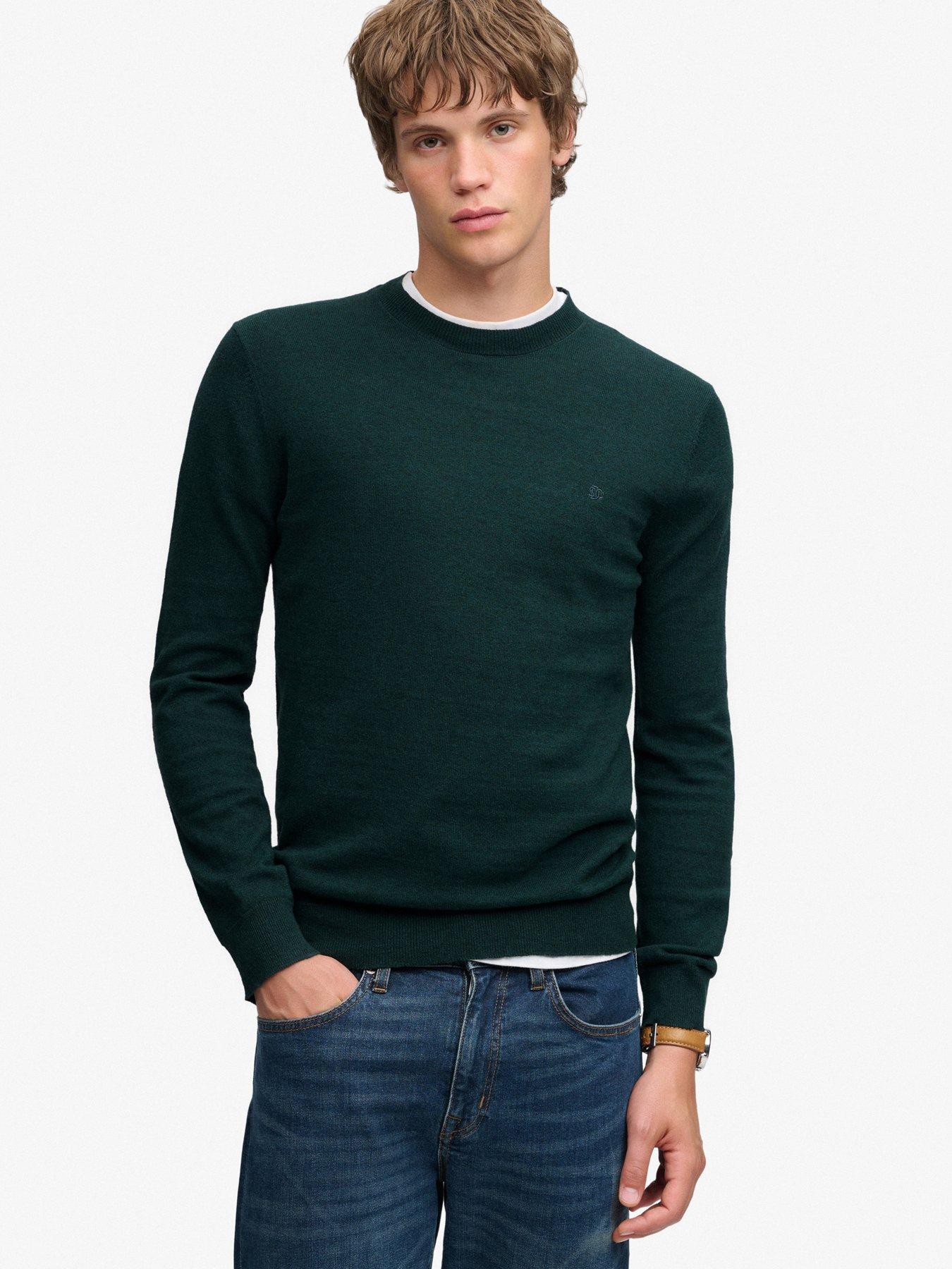 Image 1 of 6 of Superdry Mens Essential Wool Blend Slim Fit Jumper - Dark Green