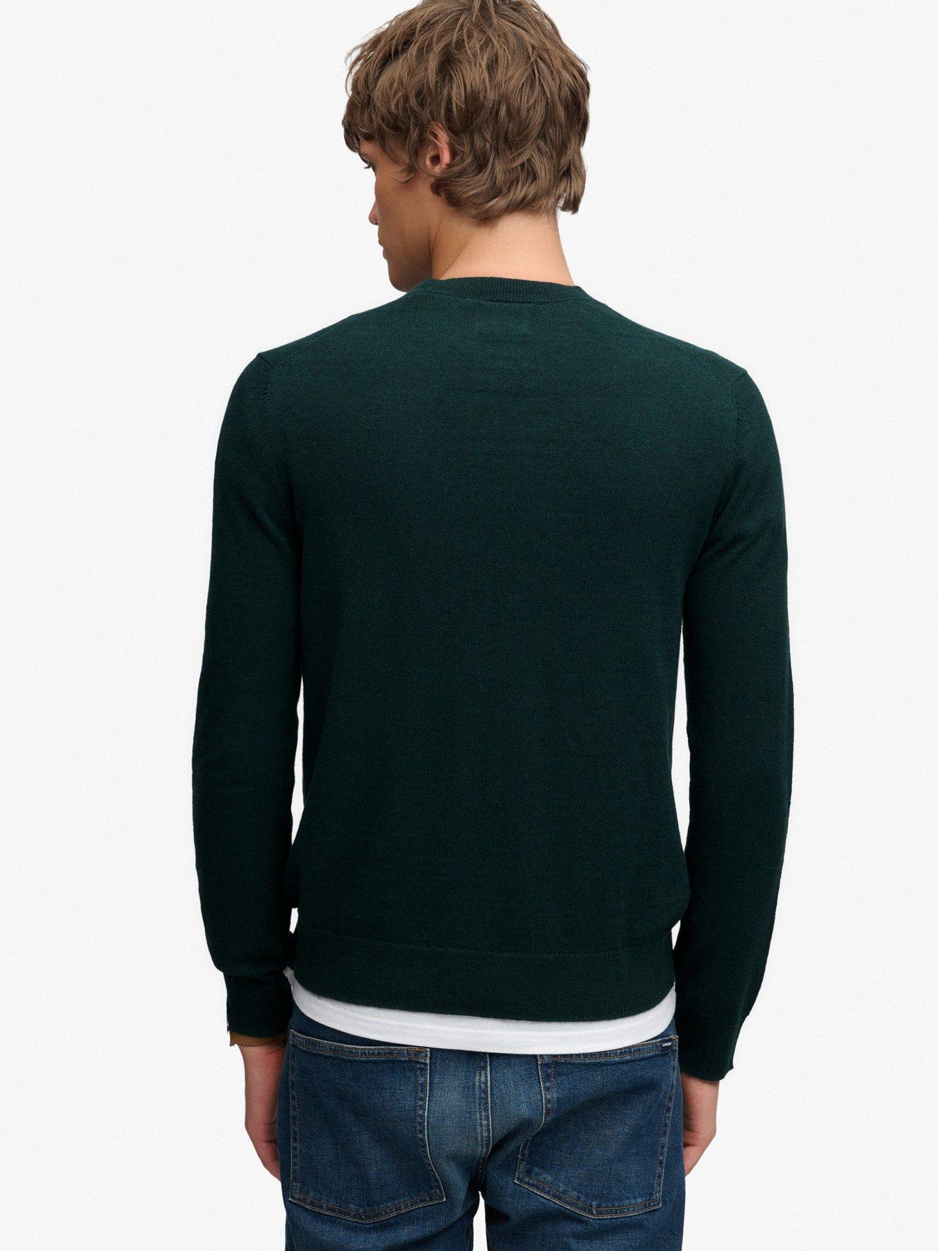 Image 2 of 6 of Superdry Mens Essential Wool Blend Slim Fit Jumper - Dark Green