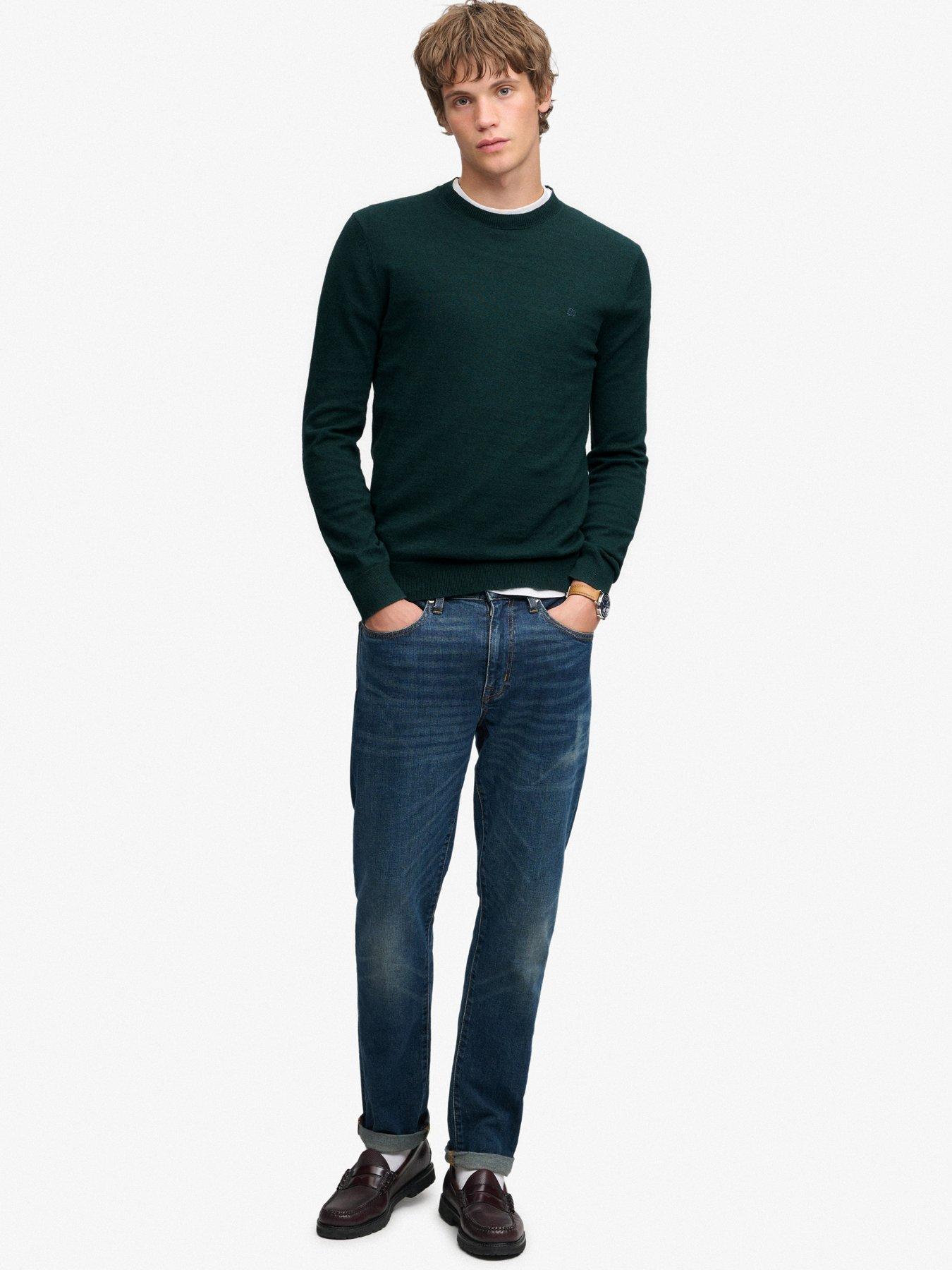 Image 3 of 6 of Superdry Mens Essential Wool Blend Slim Fit Jumper - Dark Green