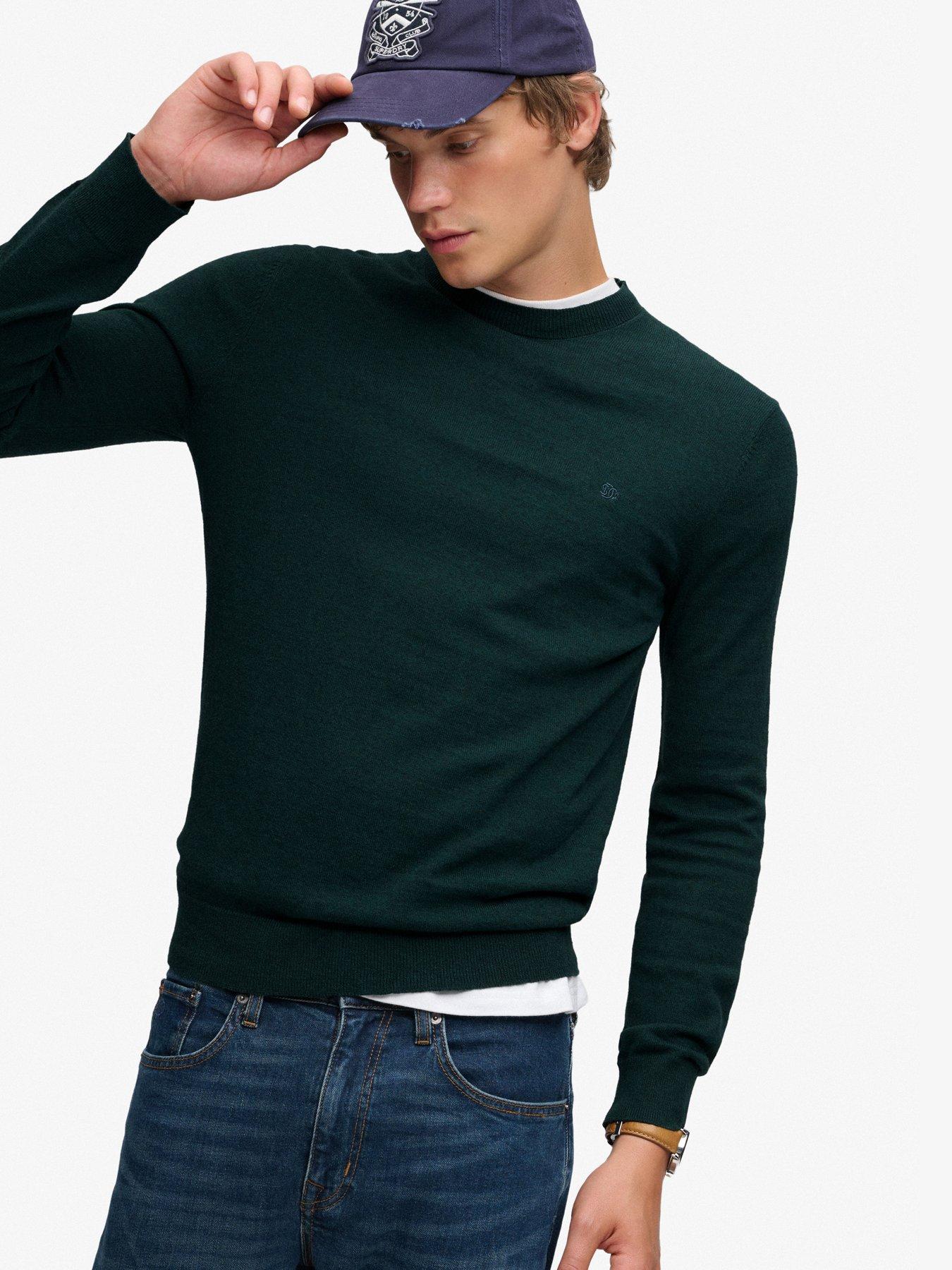 Image 4 of 6 of Superdry Mens Essential Wool Blend Slim Fit Jumper - Dark Green