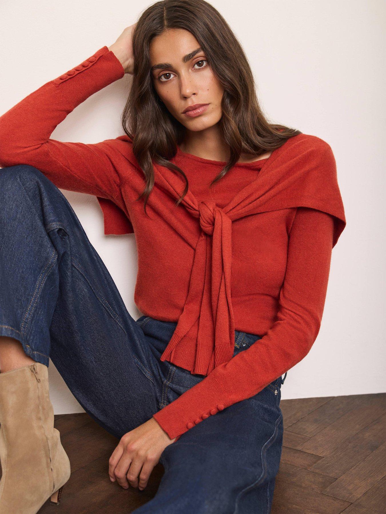 Image 1 of 6 of Mint Velvet Orange Scarf Detail Jumper