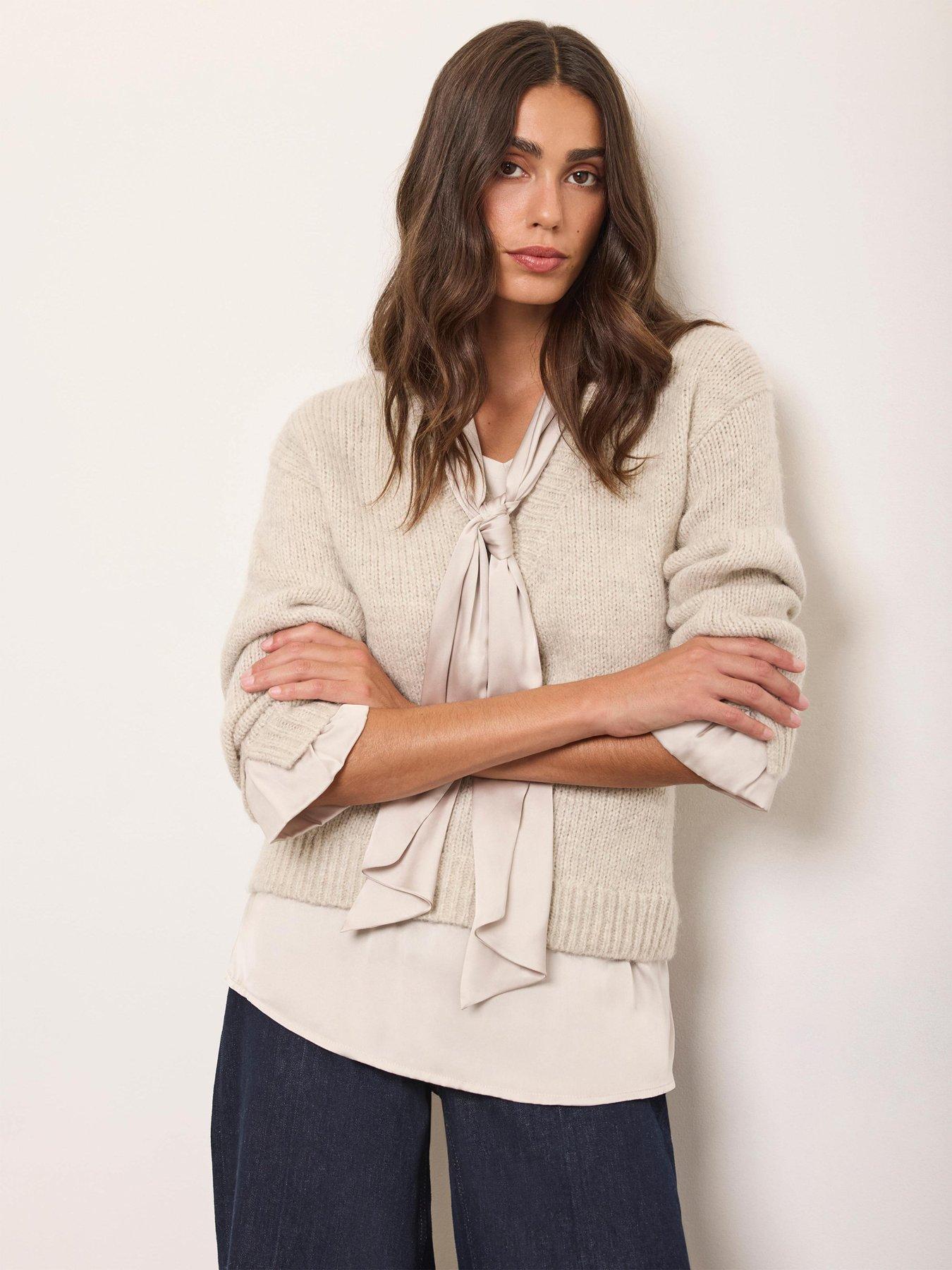 Image 1 of 6 of Mint Velvet Neutral Tie Detail Jumper
