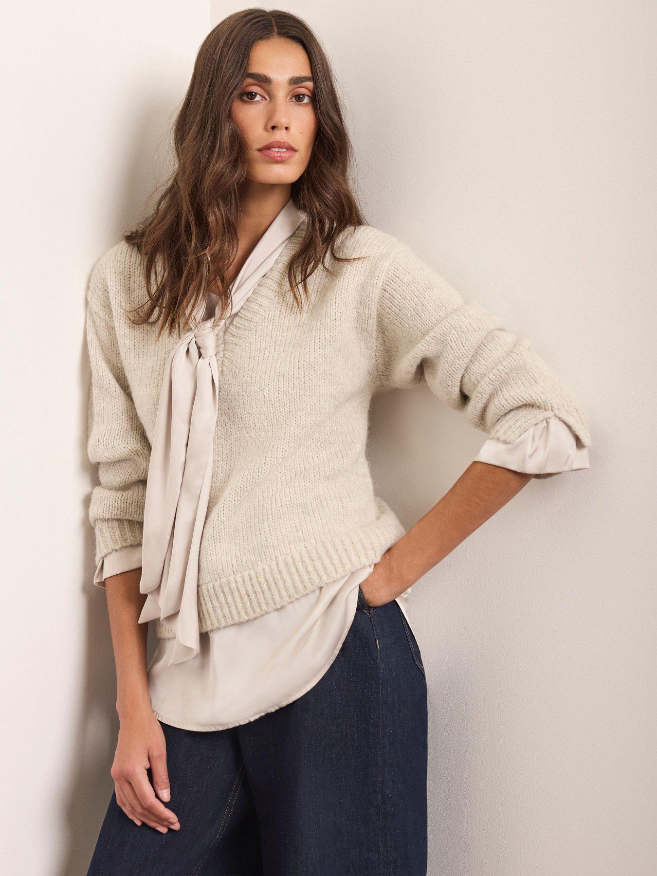 Image 2 of 6 of Mint Velvet Neutral Tie Detail Jumper