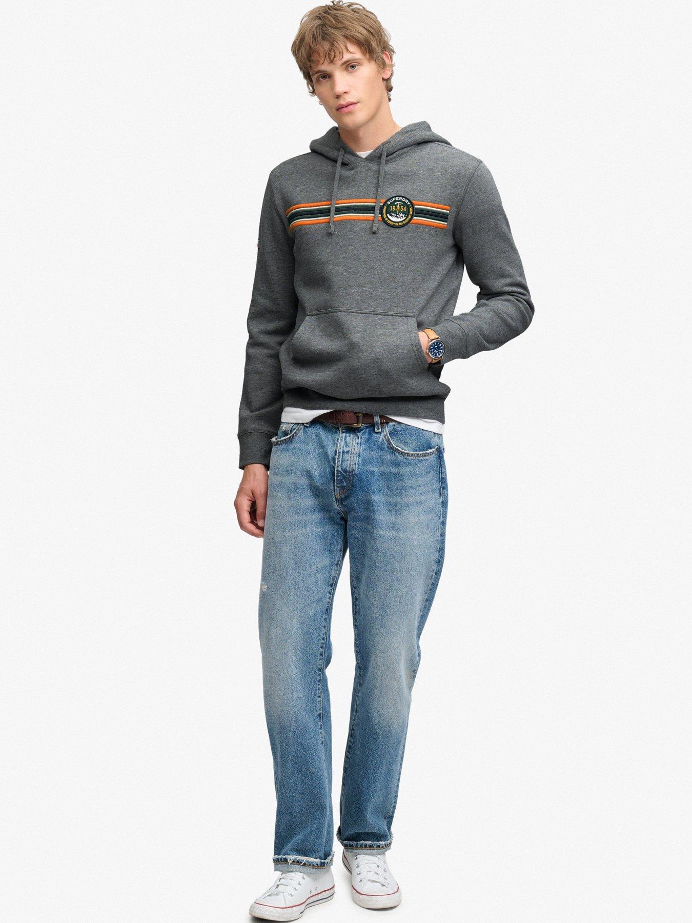 Image 3 of 6 of Superdry Mens Outdoors Stripe Logo Relaxed Fit Hoodie - Dark Grey
