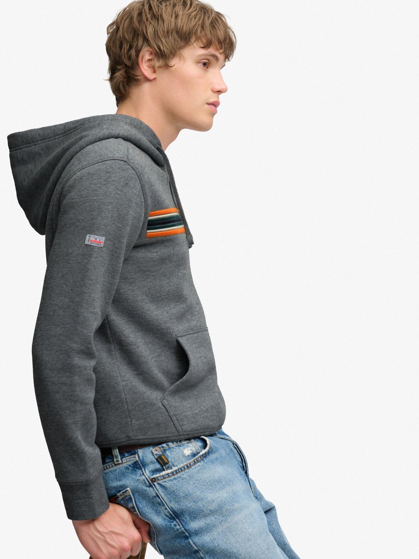 Image 4 of 6 of Superdry Mens Outdoors Stripe Logo Relaxed Fit Hoodie - Dark Grey