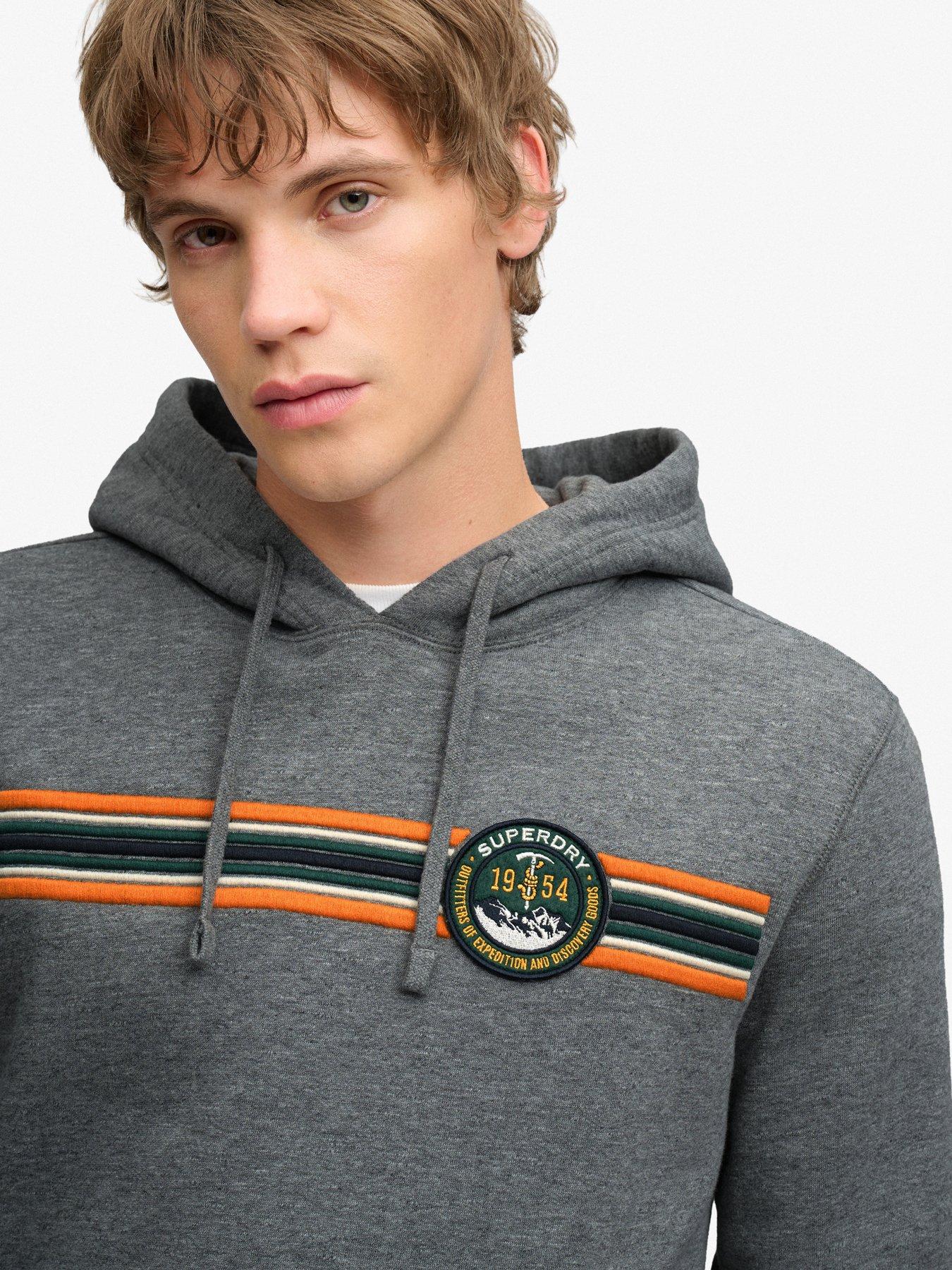 Image 5 of 6 of Superdry Mens Outdoors Stripe Logo Relaxed Fit Hoodie - Dark Grey