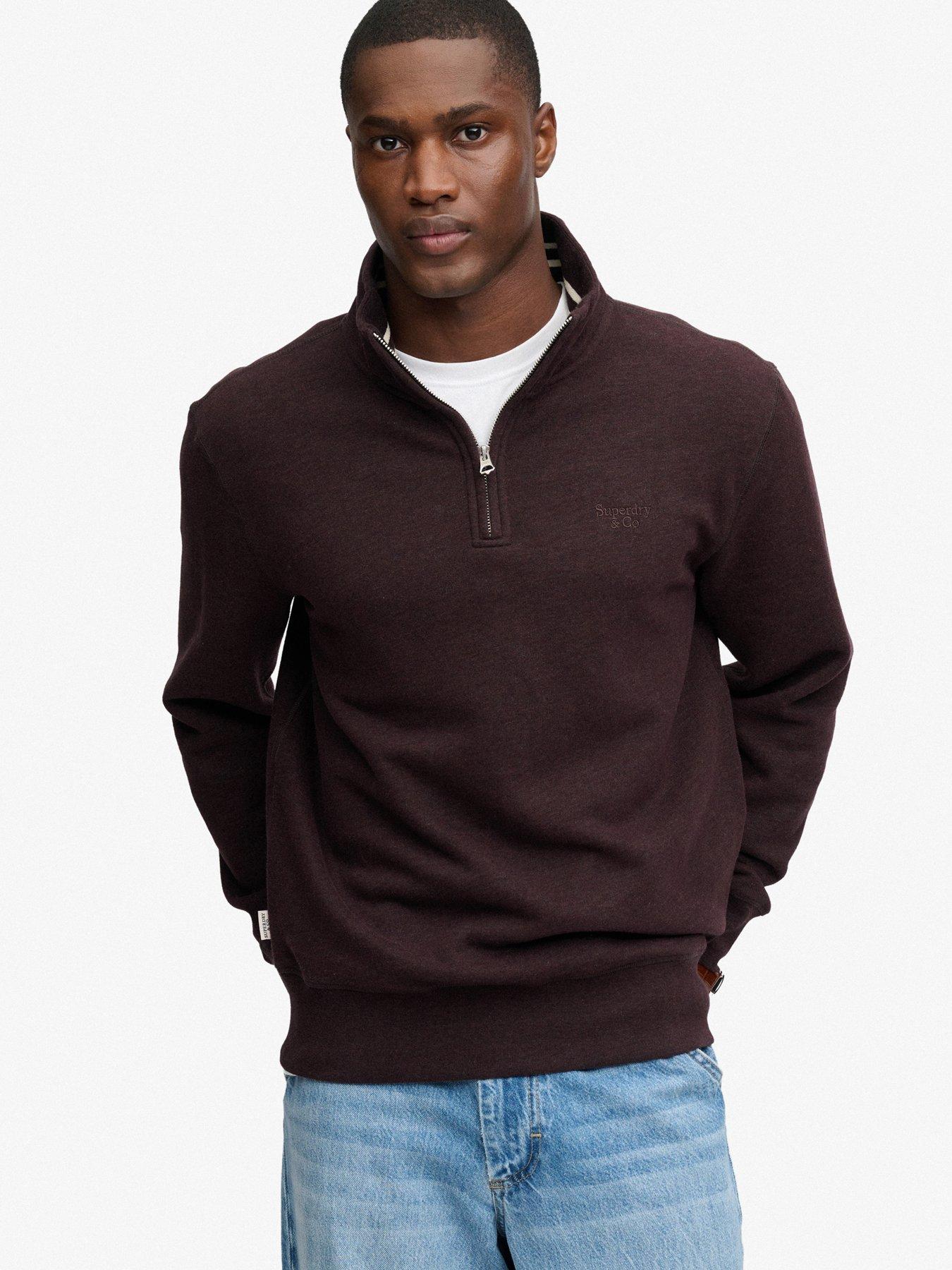 Image 1 of 7 of Superdry Mens Essential Serif Logo Half Zip Sweatshirt - Dark Red