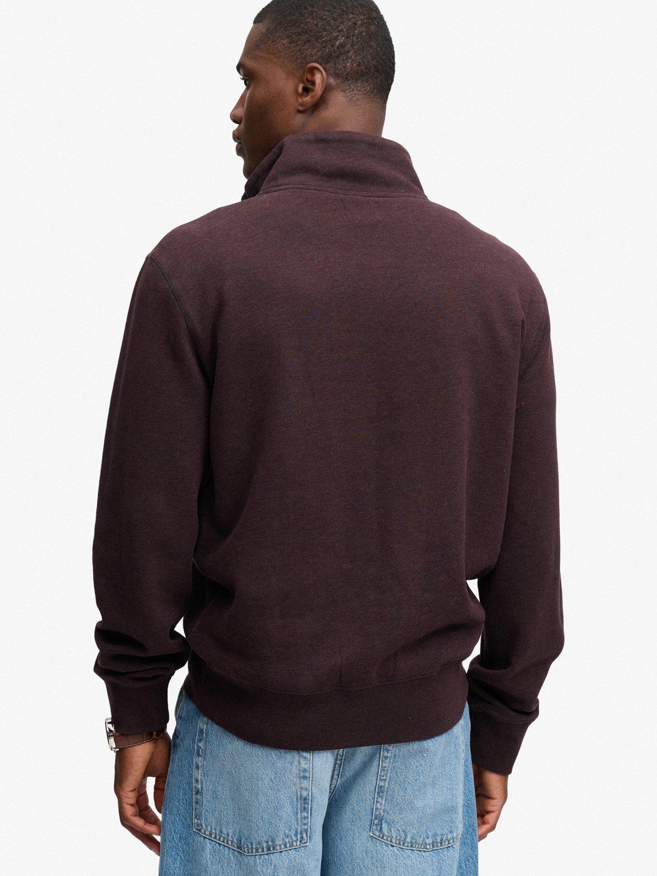 Image 2 of 7 of Superdry Mens Essential Serif Logo Half Zip Sweatshirt - Dark Red