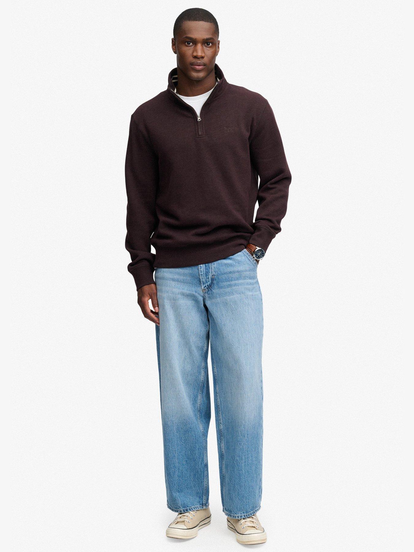 Image 3 of 7 of Superdry Mens Essential Serif Logo Half Zip Sweatshirt - Dark Red