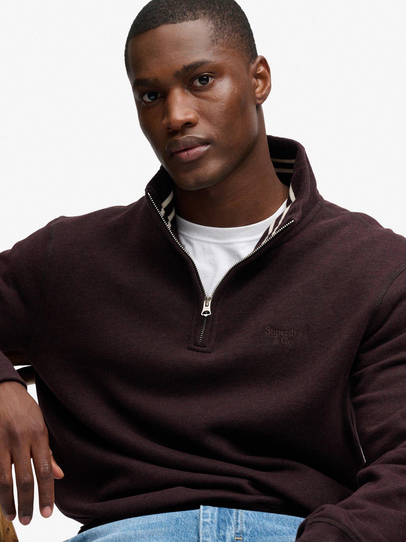 Image 4 of 7 of Superdry Mens Essential Serif Logo Half Zip Sweatshirt - Dark Red