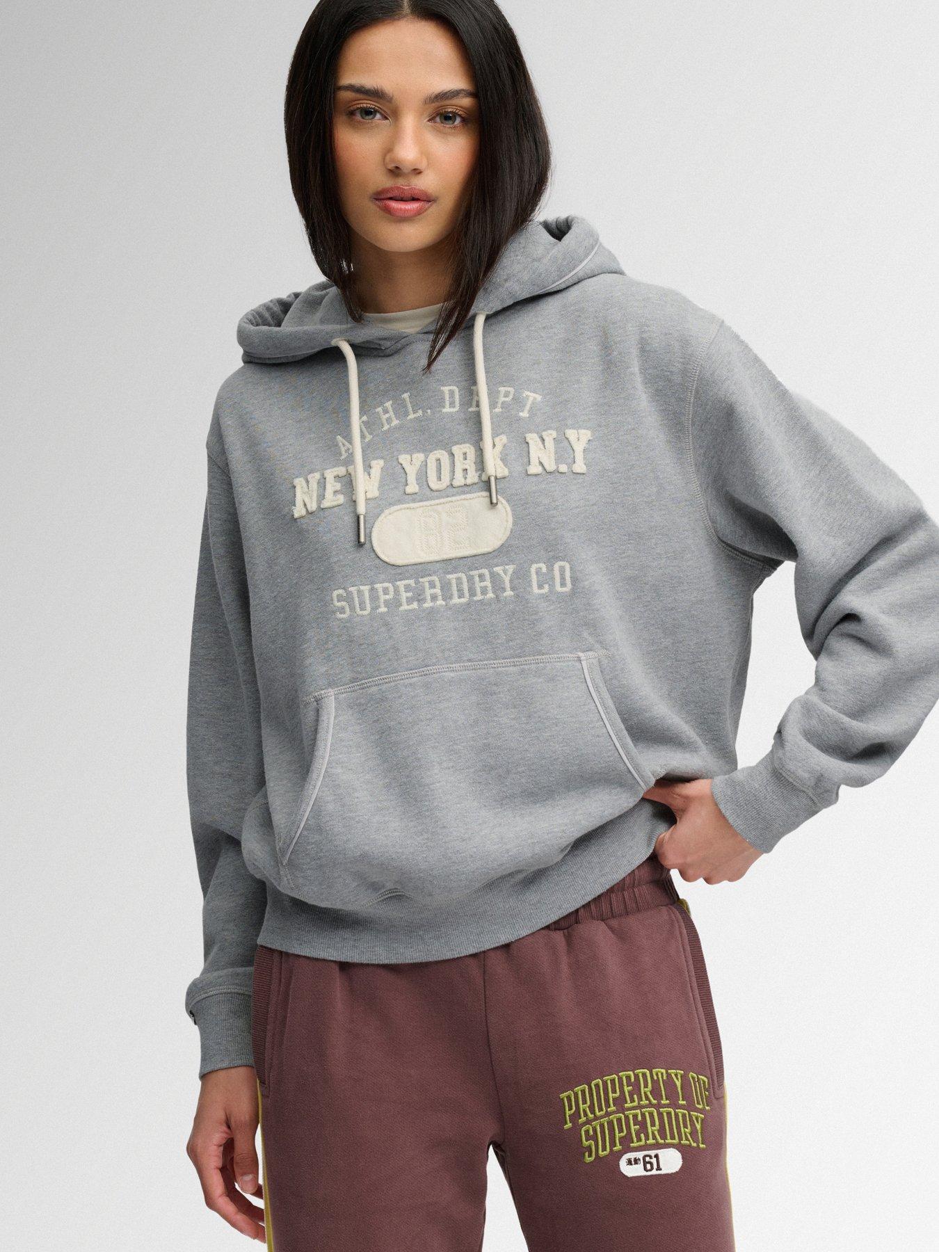 Image 1 of 6 of Superdry Womens Athletic Essential Applique Cropped Hoodie - Grey