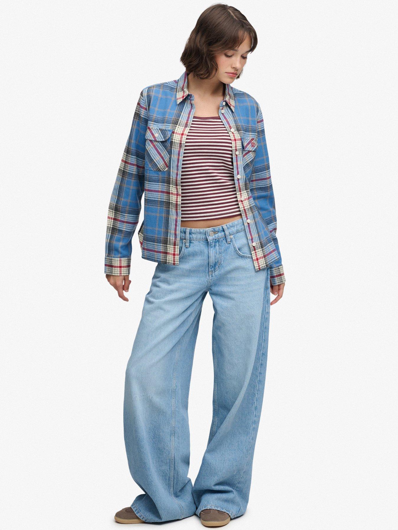 Image 3 of 6 of Superdry Womens Lumberjack Check&nbsp;Cotton Flannel Shirt - Blue