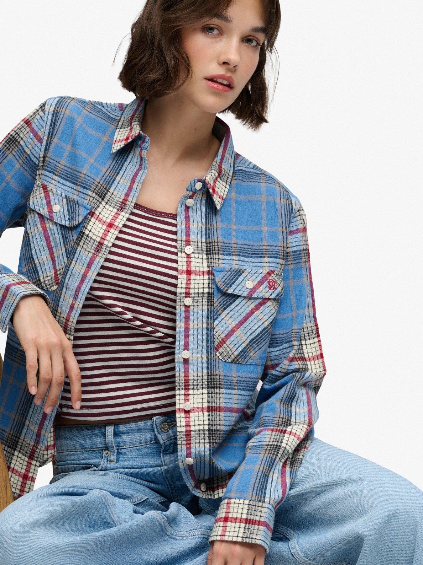 Image 4 of 6 of Superdry Womens Lumberjack Check&nbsp;Cotton Flannel Shirt - Blue