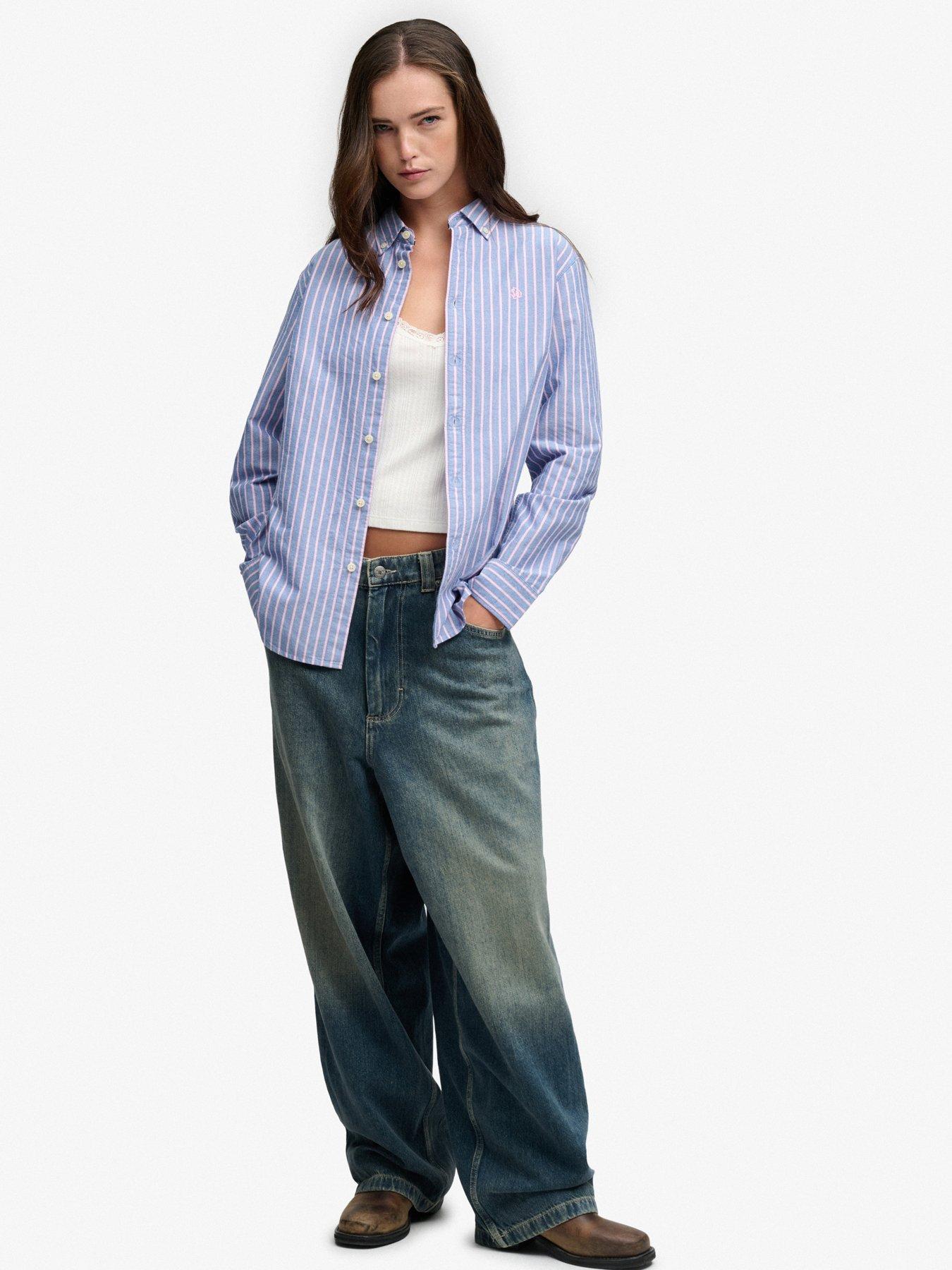 Image 3 of 7 of Superdry Womens Slim Oxford Button-Down Long Sleeve Shirt - Navy
