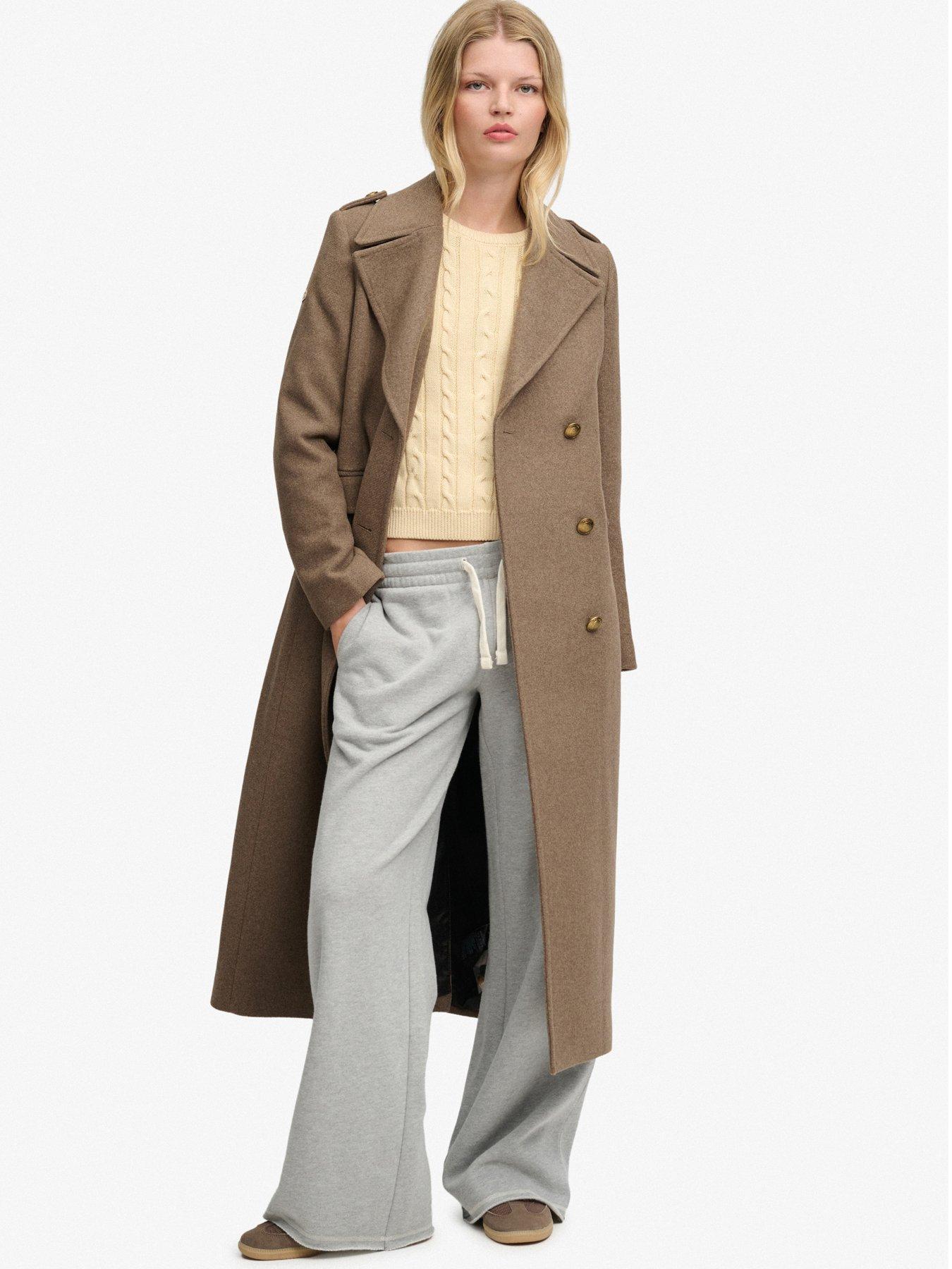 Image 1 of 7 of Superdry Double Breasted Woolblend Overcoat - Brown