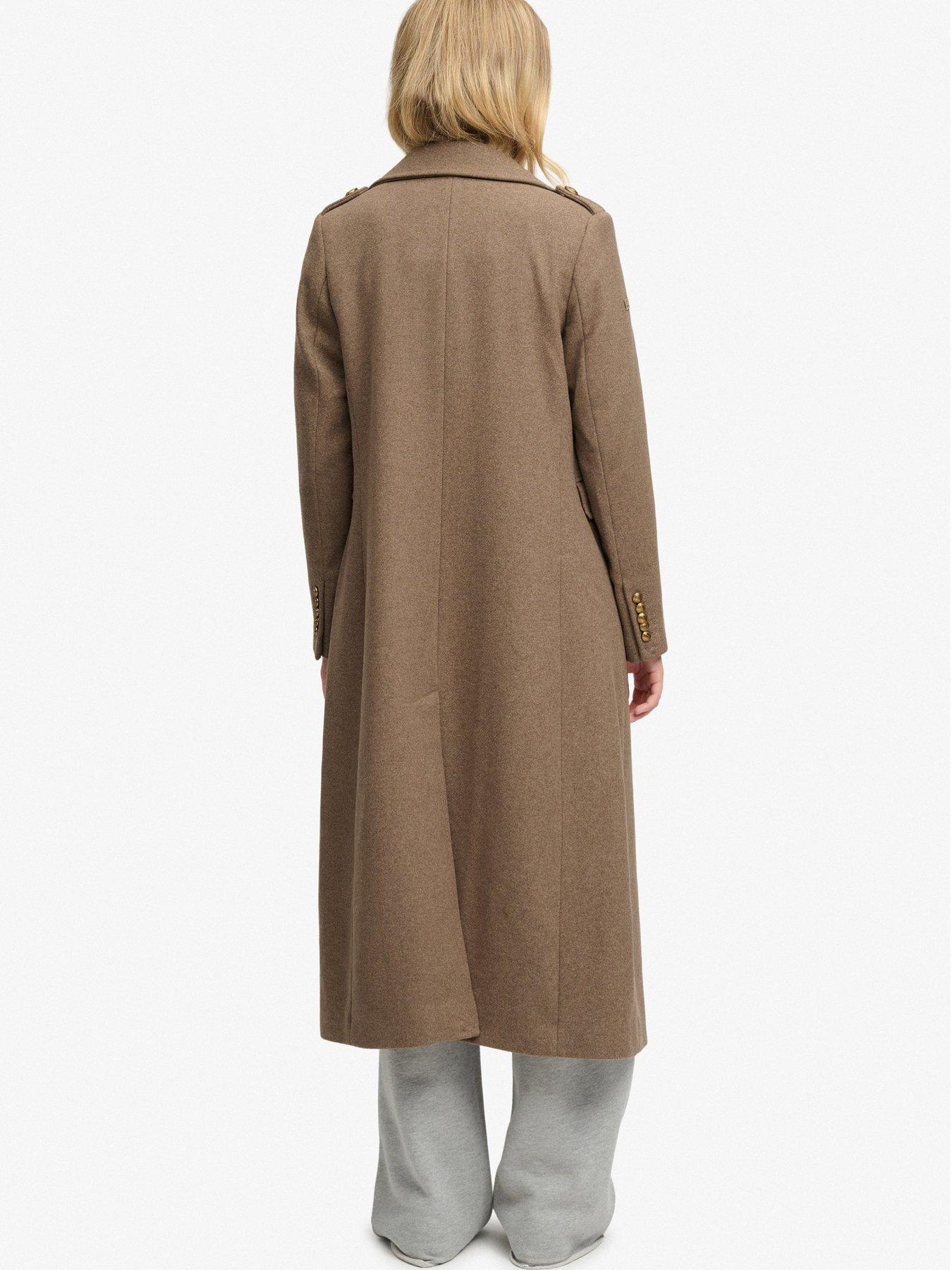 Image 2 of 7 of Superdry Double Breasted Woolblend Overcoat - Brown