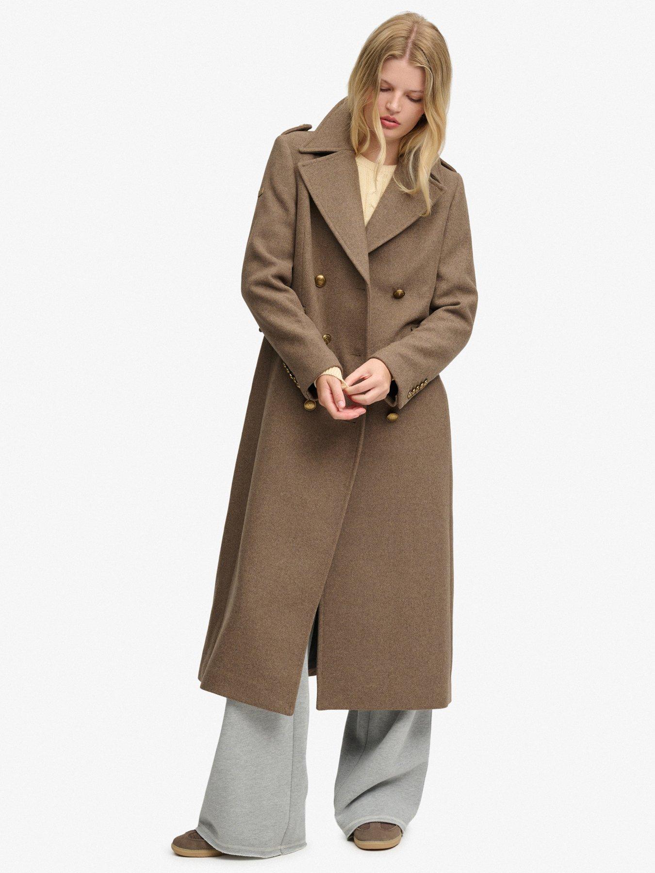 Image 3 of 7 of Superdry Double Breasted Woolblend Overcoat - Brown