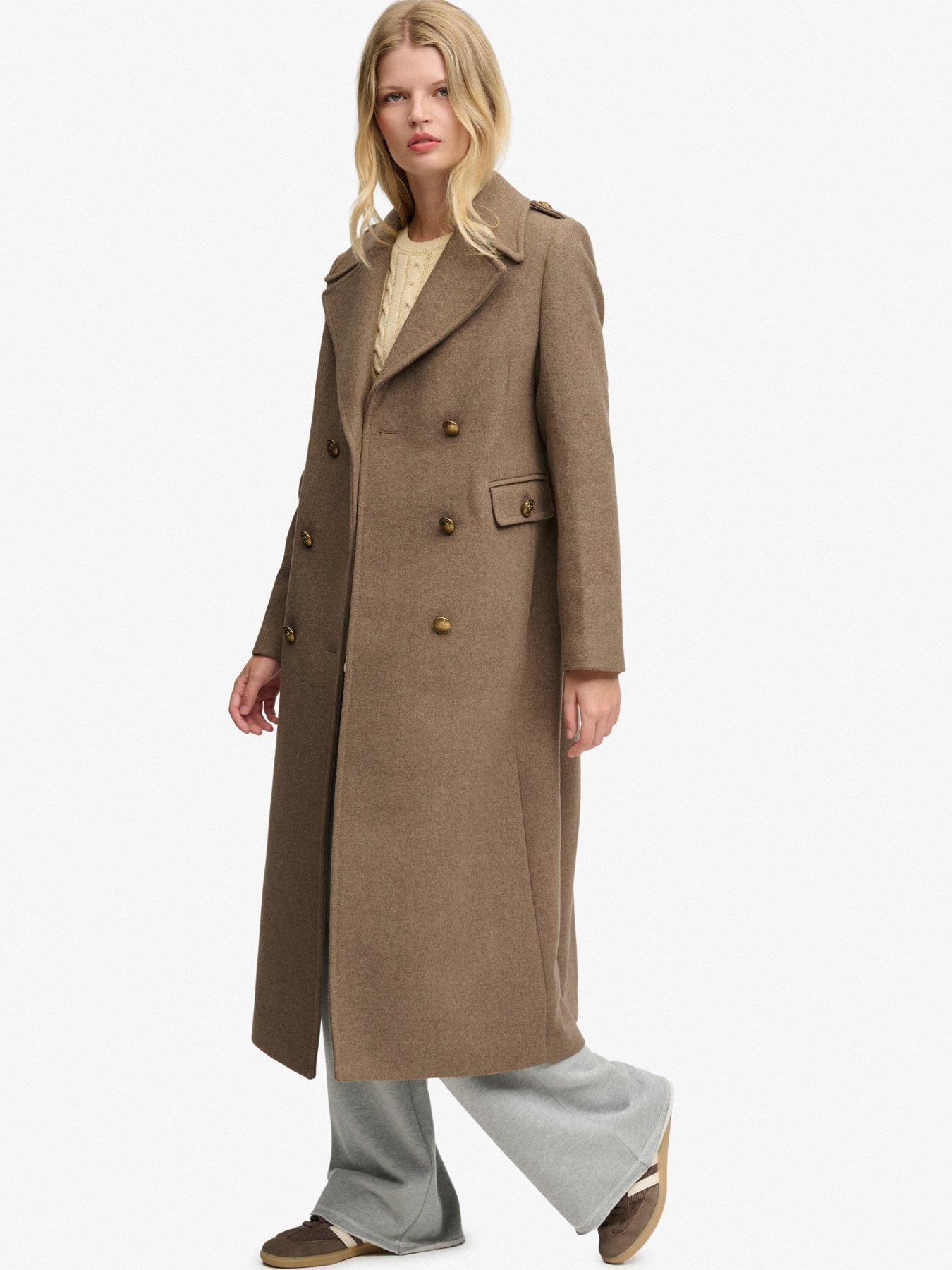 Image 4 of 7 of Superdry Double Breasted Woolblend Overcoat - Brown
