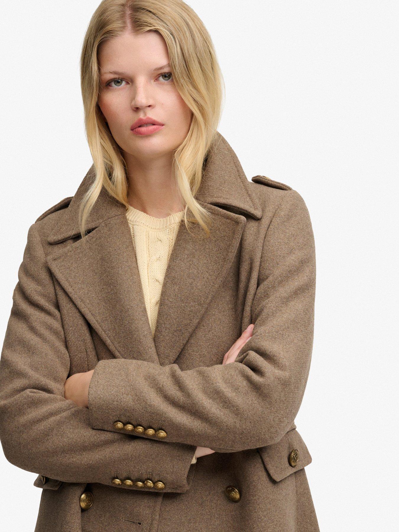Image 5 of 7 of Superdry Double Breasted Woolblend Overcoat - Brown