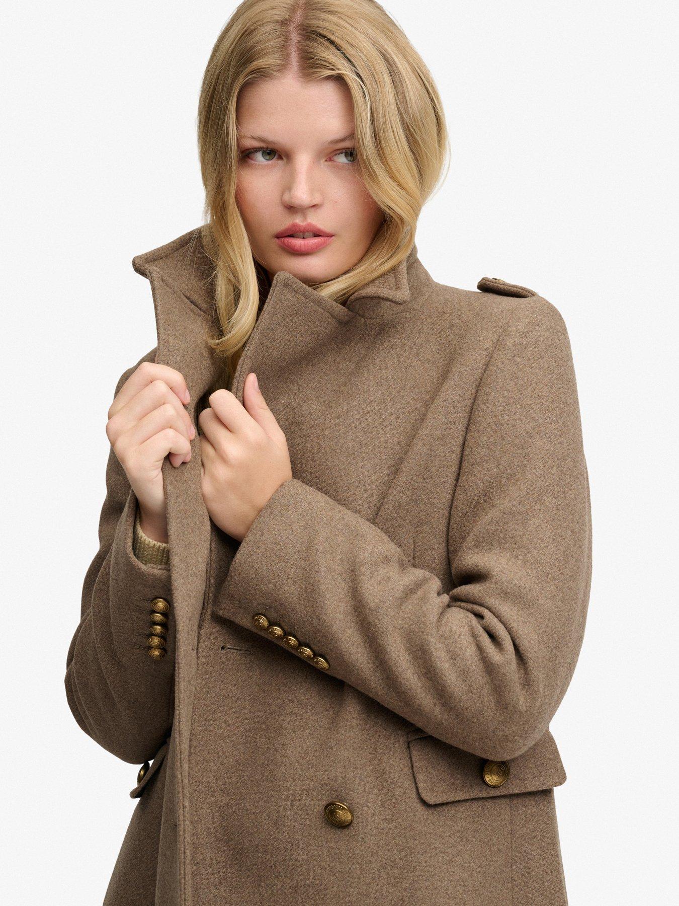 Image 6 of 7 of Superdry Double Breasted Woolblend Overcoat - Brown