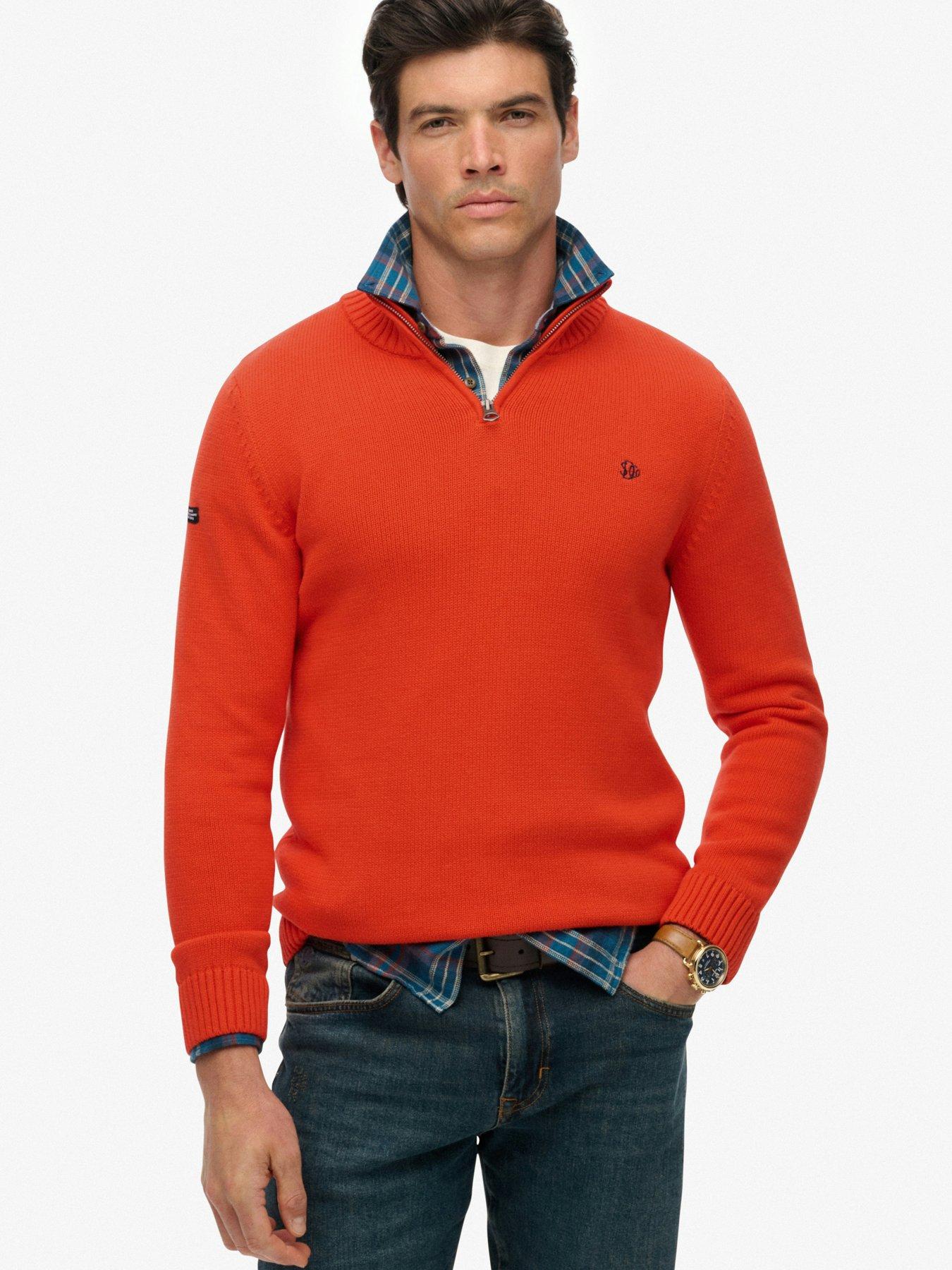Image 1 of 6 of Superdry Mens Slim Fit Half Zip Trucker Neck Jumper - Orange