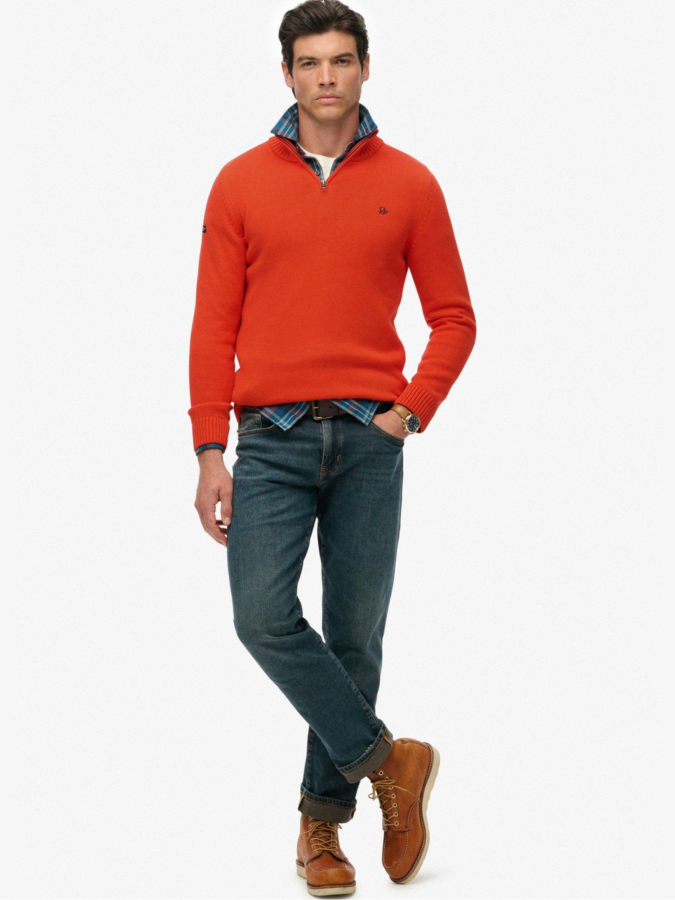 Image 3 of 6 of Superdry Mens Slim Fit Half Zip Trucker Neck Jumper - Orange