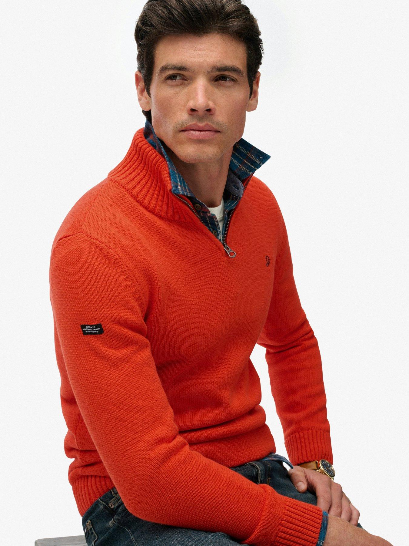Image 4 of 6 of Superdry Mens Slim Fit Half Zip Trucker Neck Jumper - Orange