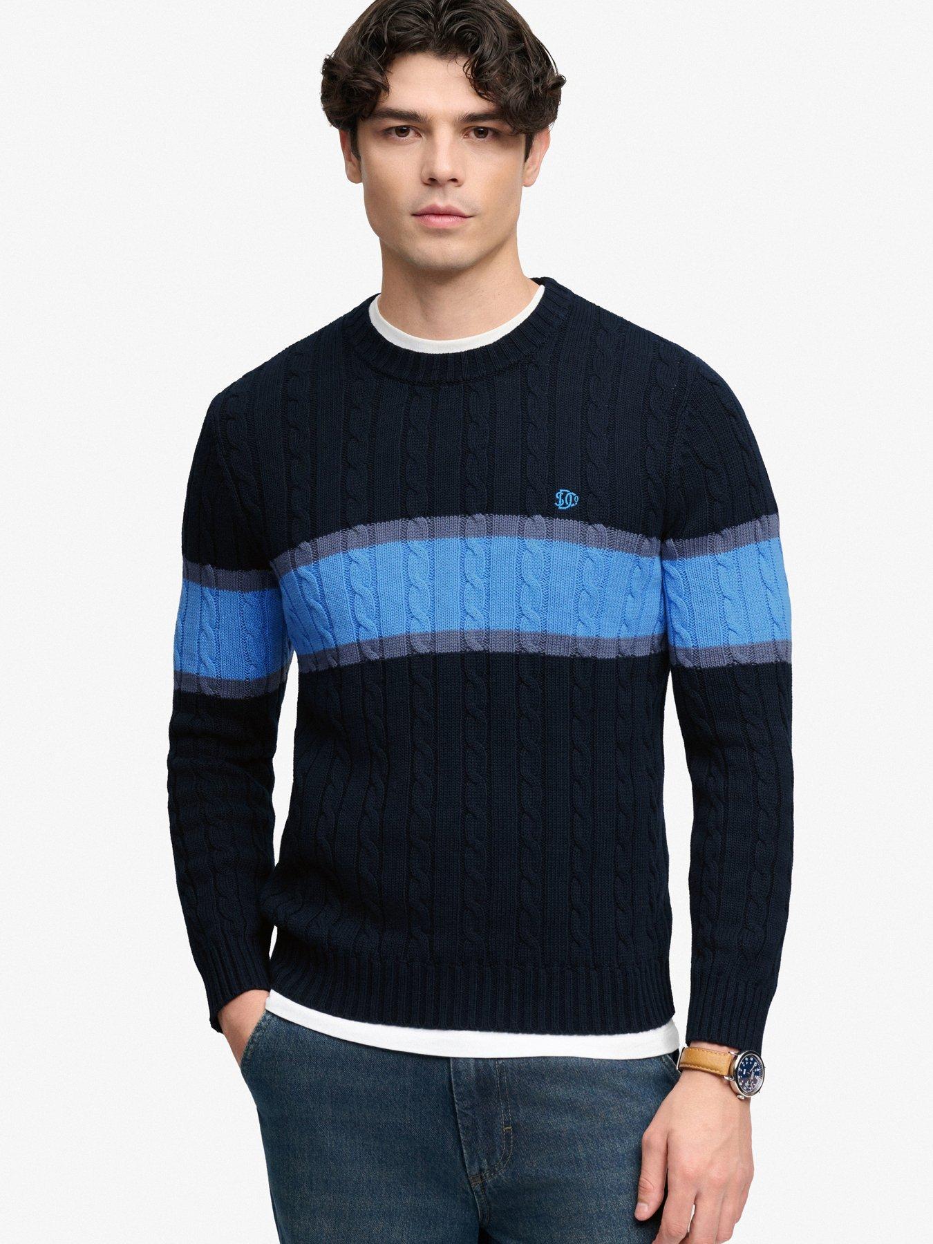 Superdry Men's Bleu Striped Twisted Knit Cotton Jumper - Image 2