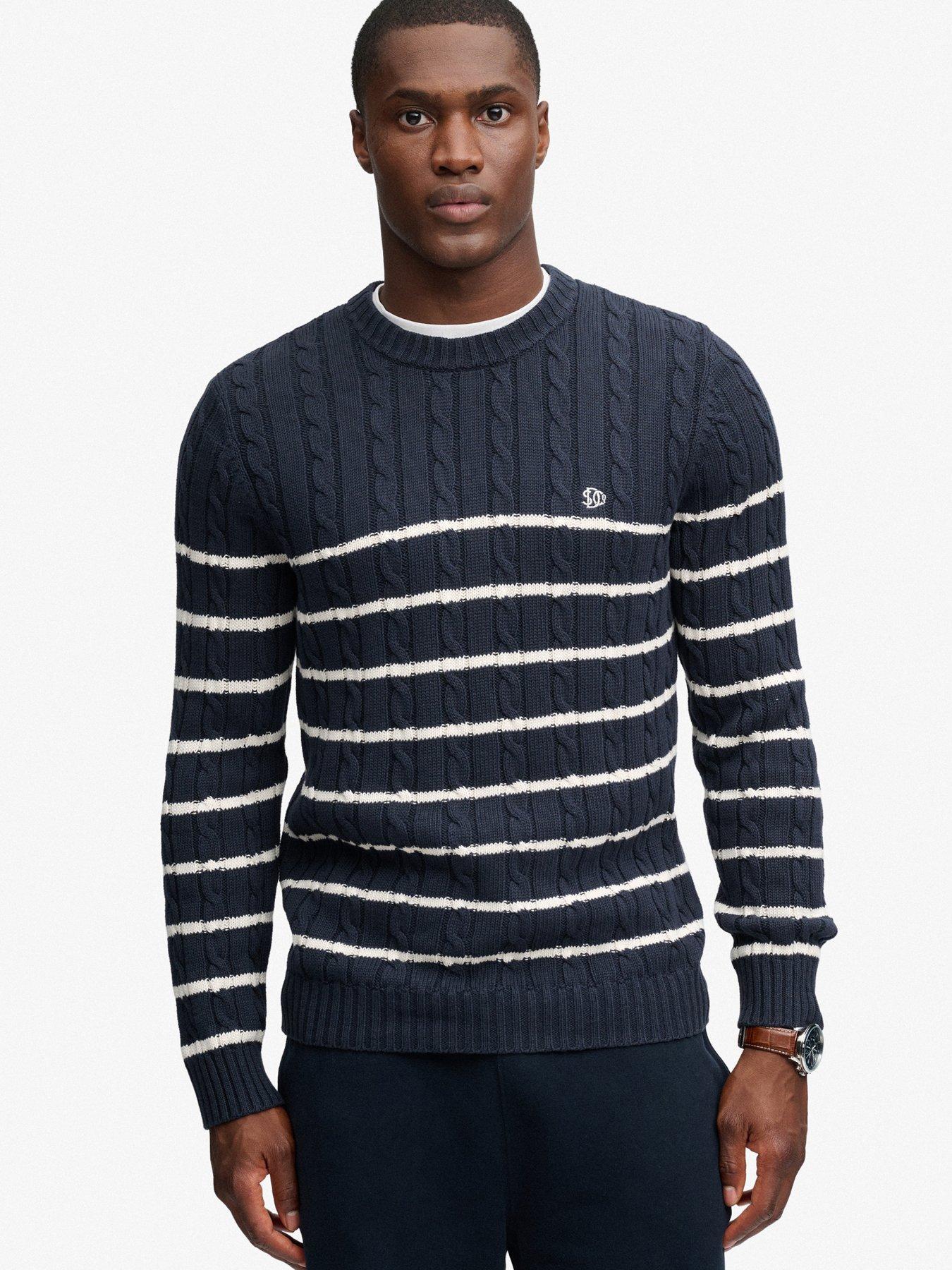 Superdry Men's Bleu Striped Twisted Knit Cotton Jumper - Image 2