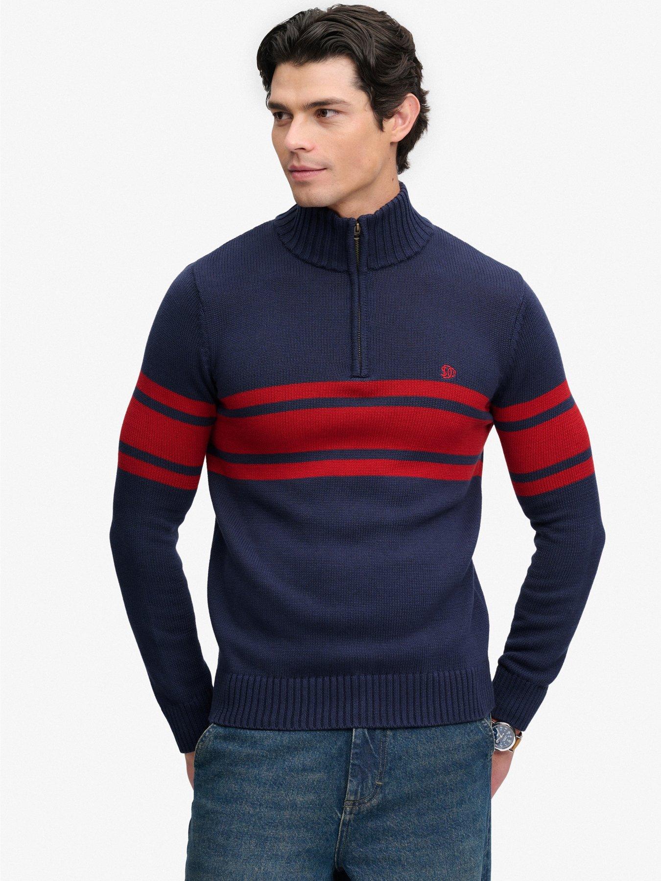 Superdry Men's Bleu Striped Half-Zip - Image 2