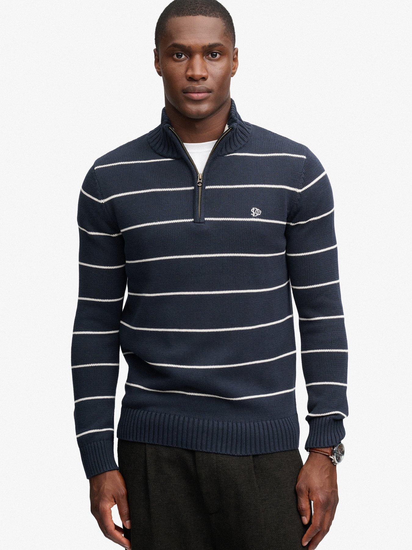 Superdry Men's Blanc Striped Cotton Half-Zip Jumper - Image 2