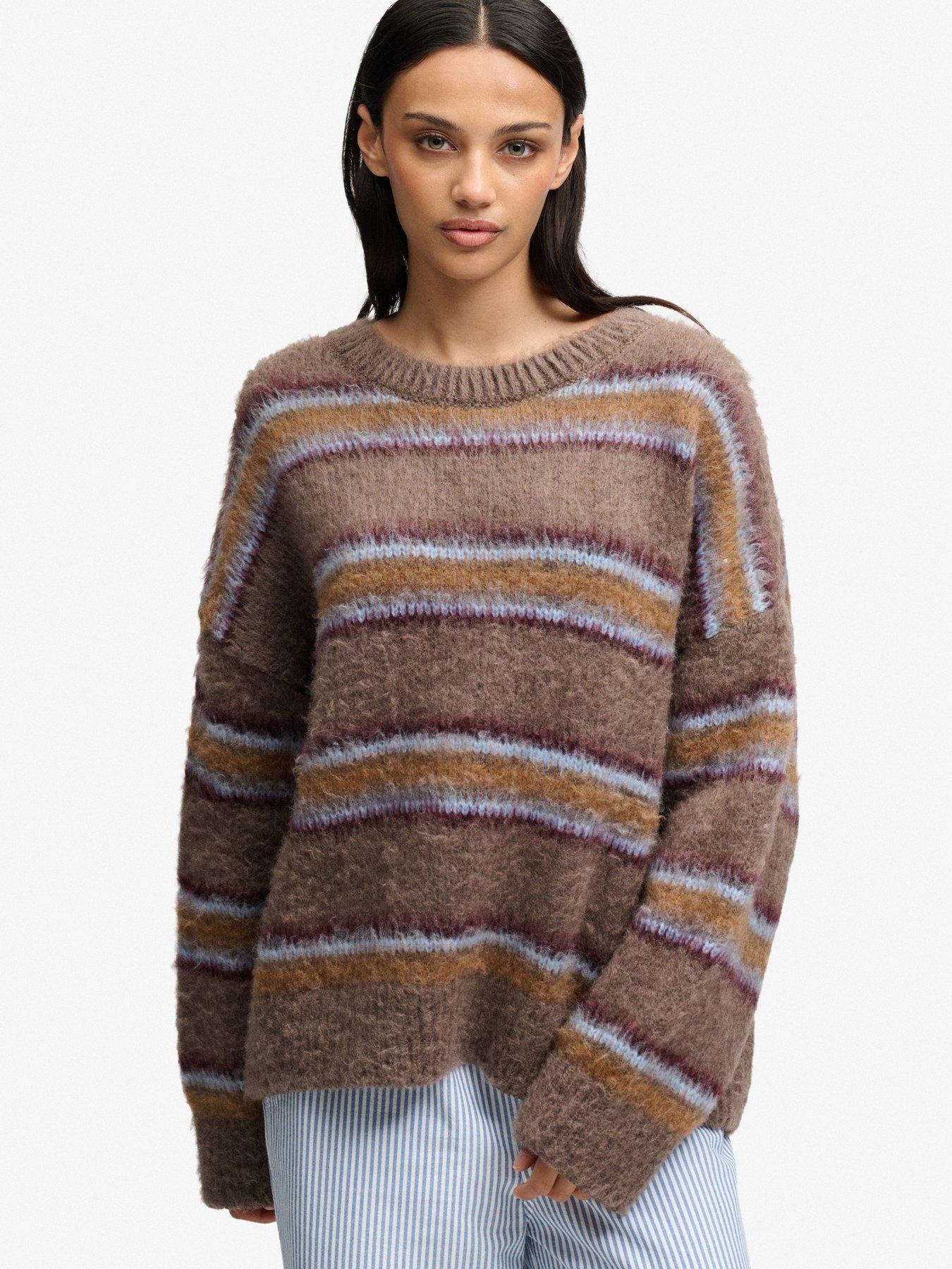 Superdry Women's Marron Striped Knit Jumper - Image 2