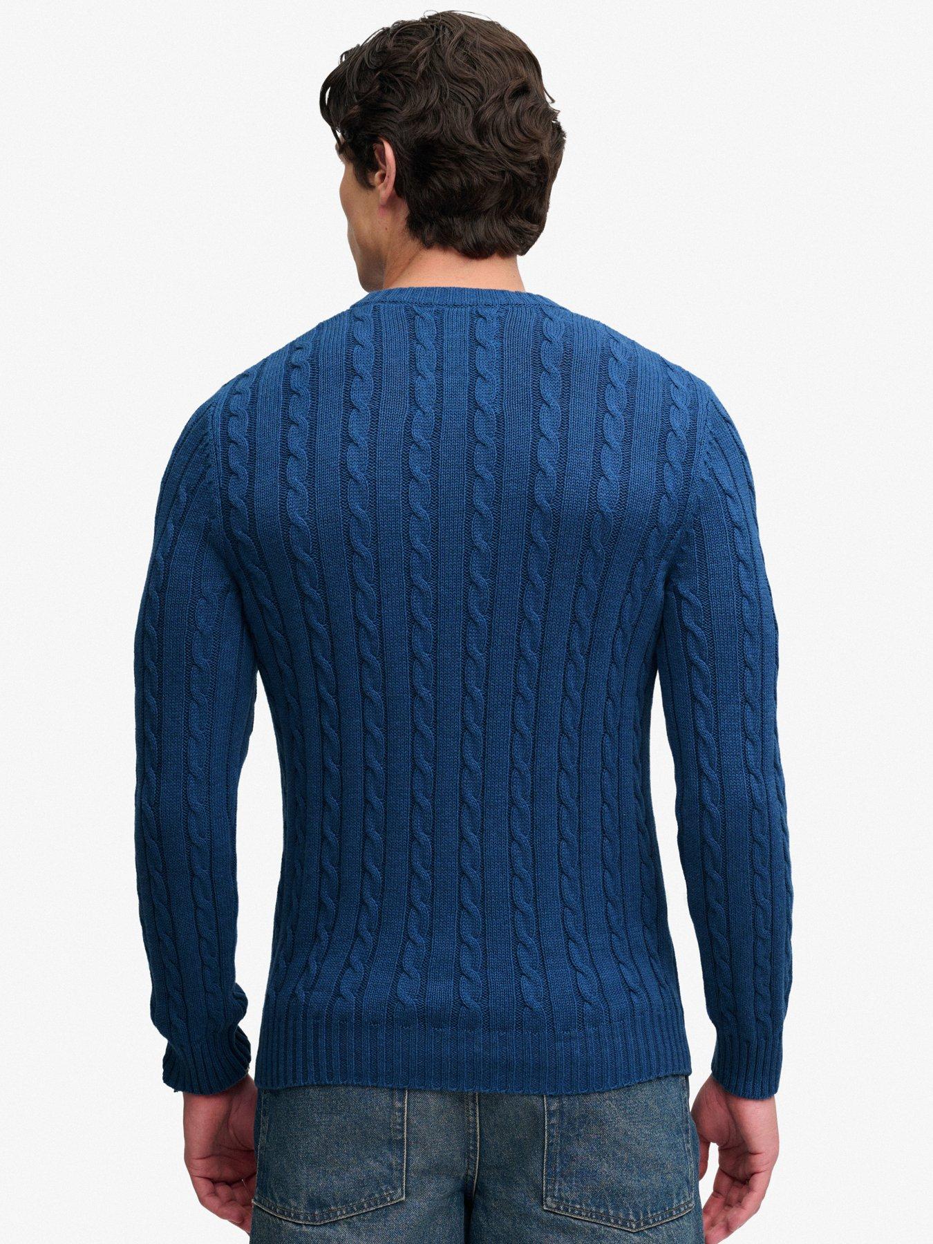 Image 2 of 6 of Superdry Cotton Cable Knit Crew Jumper - Blue