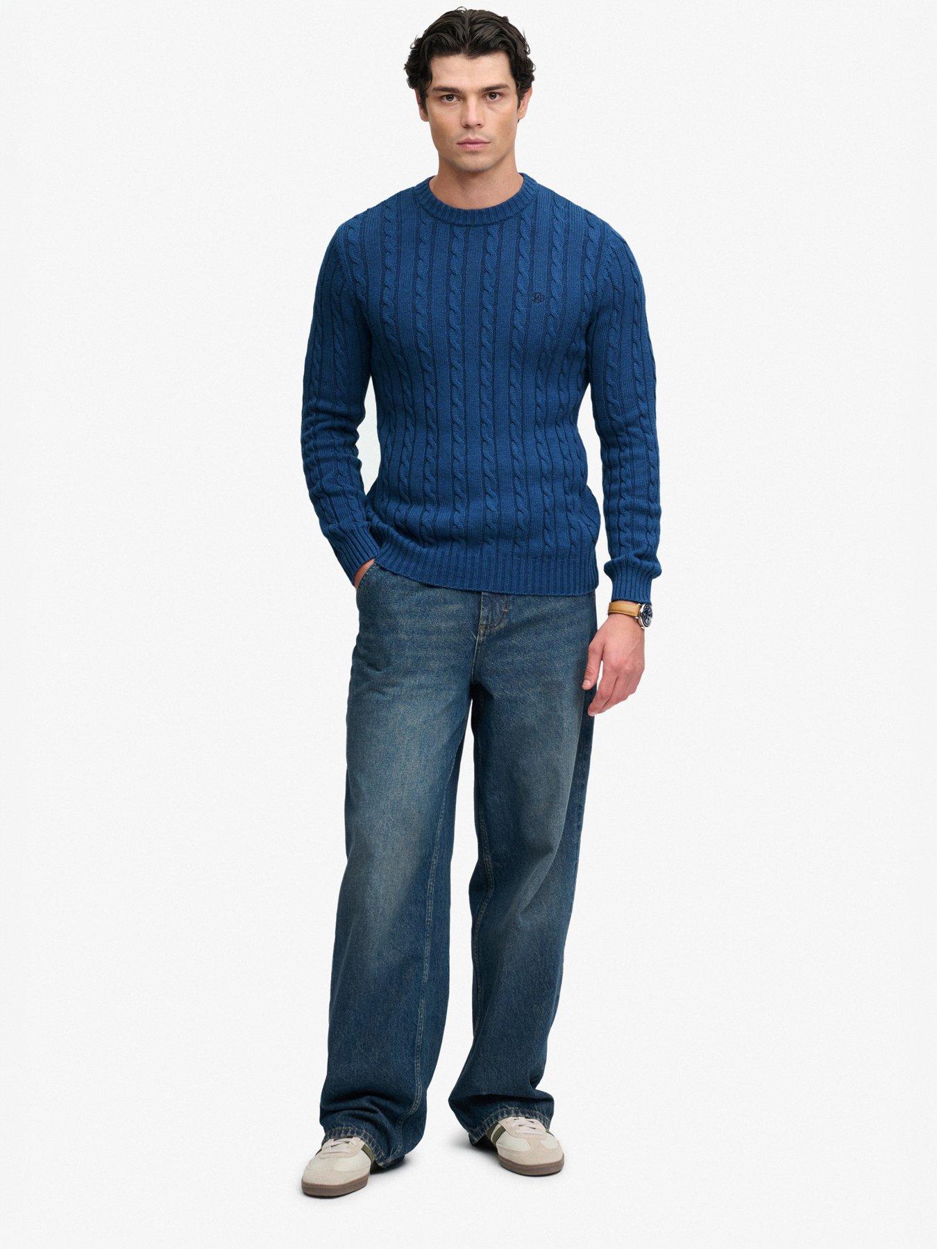 Image 3 of 6 of Superdry Cotton Cable Knit Crew Jumper - Blue