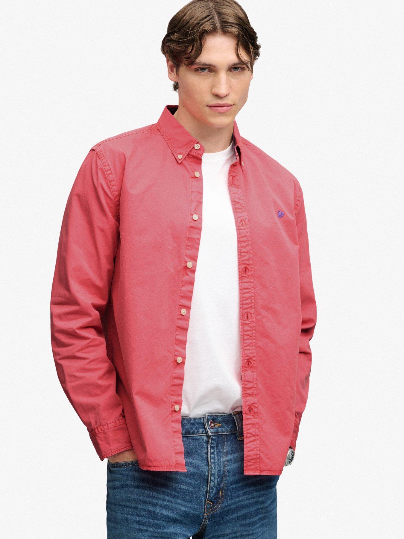 Image 1 of 7 of Superdry Mens Garment Dyed Button-Down Long Sleeve Shirt - Orange