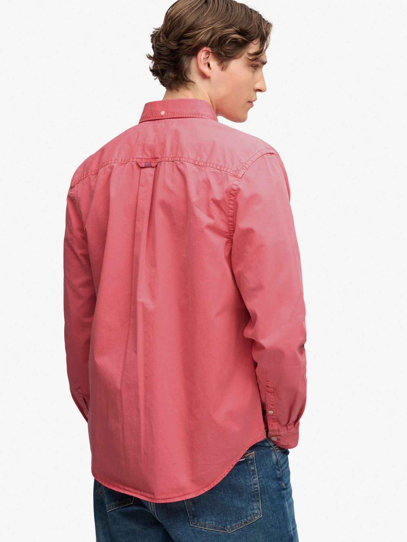 Image 2 of 7 of Superdry Mens Garment Dyed Button-Down Long Sleeve Shirt - Orange
