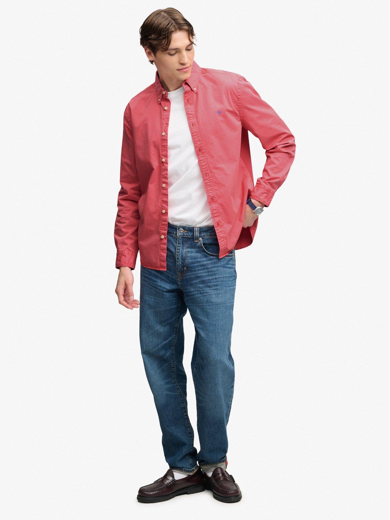 Image 3 of 7 of Superdry Mens Garment Dyed Button-Down Long Sleeve Shirt - Orange
