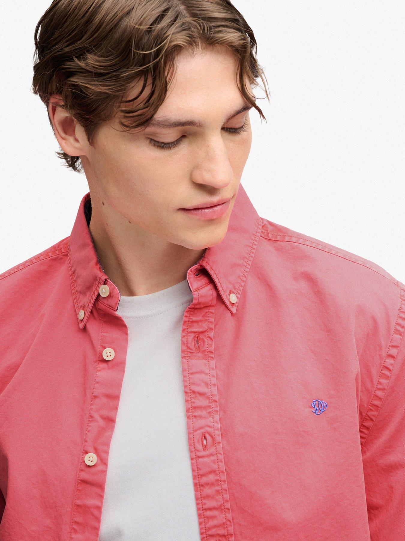 Image 4 of 7 of Superdry Mens Garment Dyed Button-Down Long Sleeve Shirt - Orange