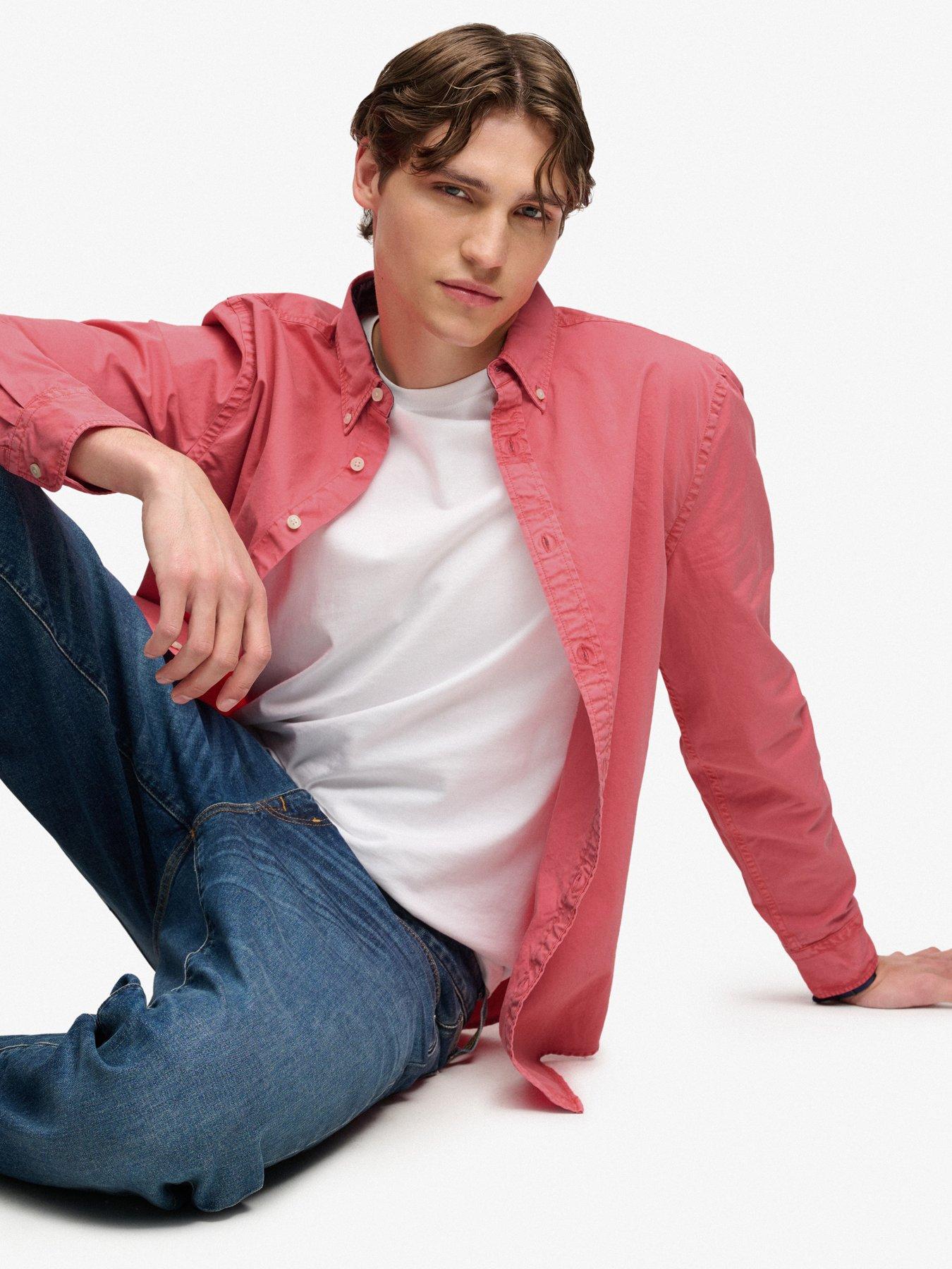 Image 5 of 7 of Superdry Mens Garment Dyed Button-Down Long Sleeve Shirt - Orange