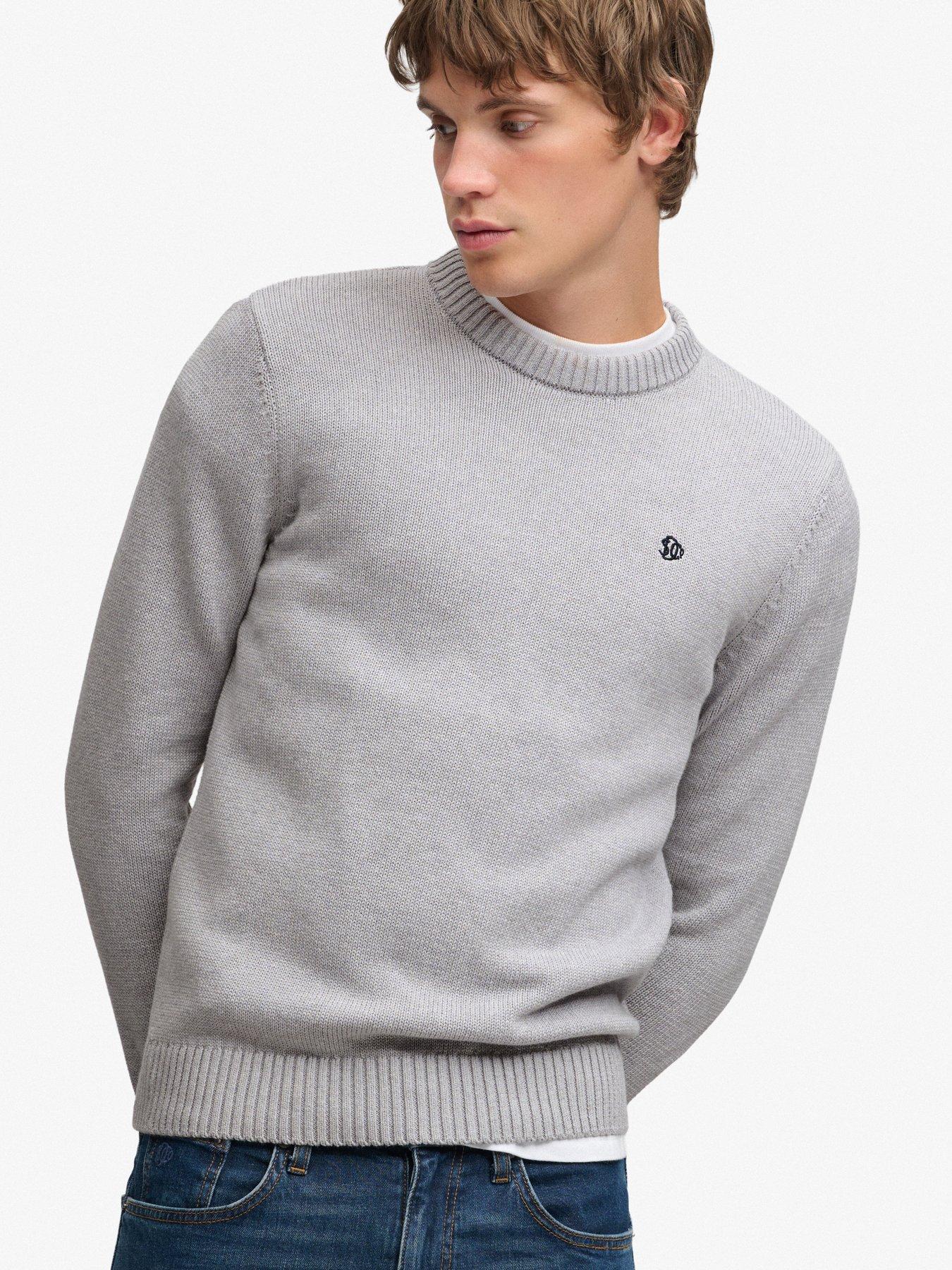 Image 4 of 6 of Superdry Mens Preppy Relaxed Fit&nbsp;Cotton Jumper - Grey