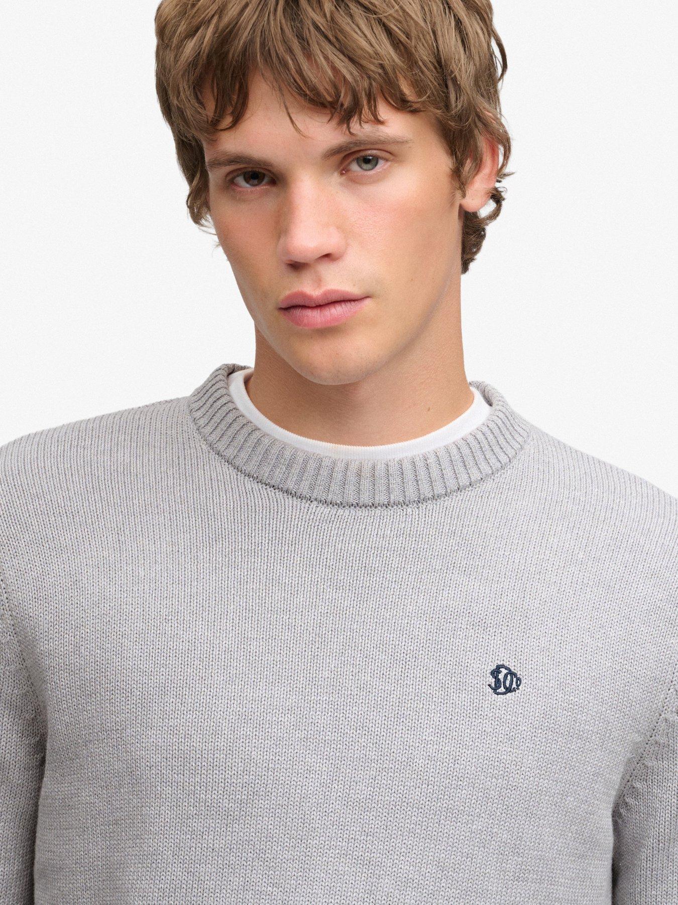 Image 5 of 6 of Superdry Mens Preppy Relaxed Fit&nbsp;Cotton Jumper - Grey