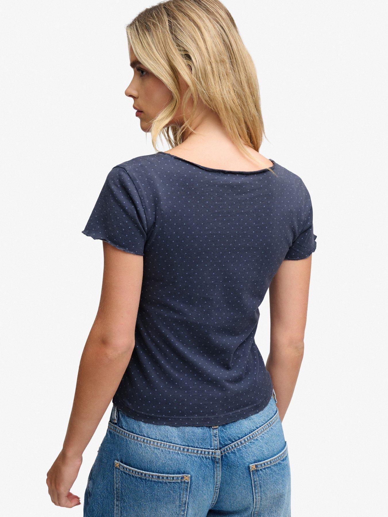 Image 2 of 6 of Superdry Womens Athletic Essentials Gathered Pattern Top - Navy