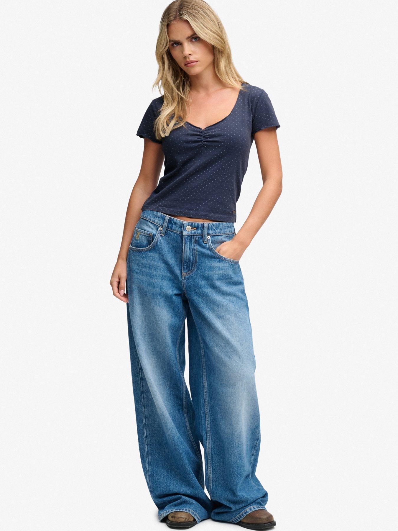 Image 3 of 6 of Superdry Womens Athletic Essentials Gathered Pattern Top - Navy