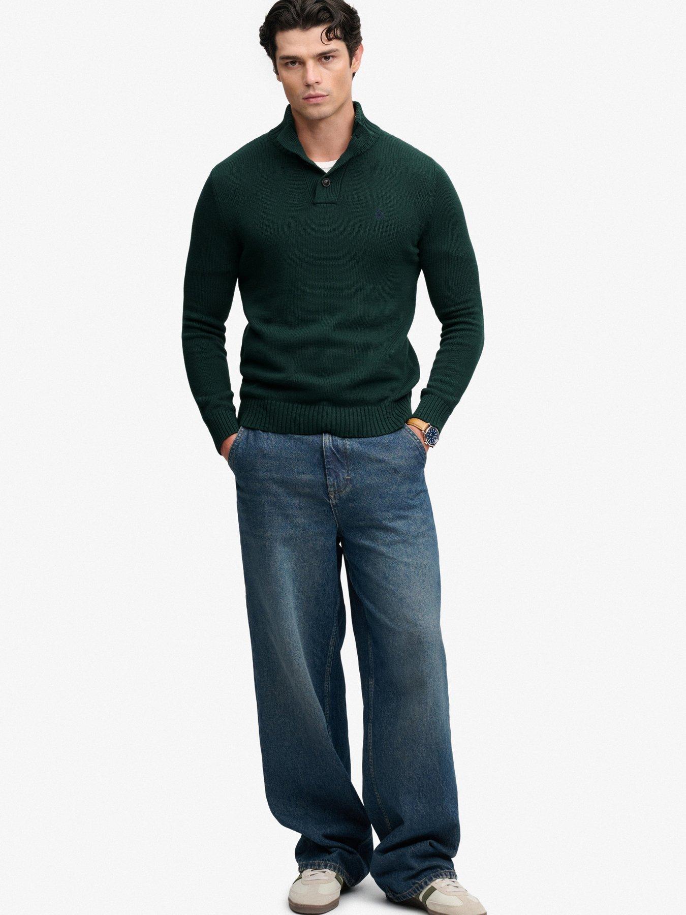 Image 3 of 7 of Superdry Mens Cotton Button Henley Jumper - Green